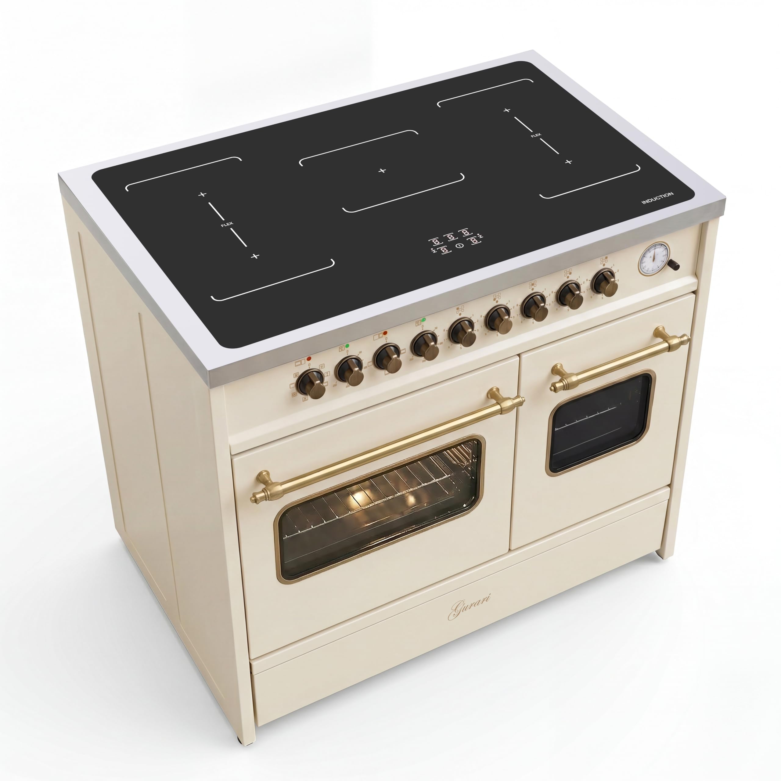 Gurari Induktions Standherd 90 cm GCH E 913 DF CR • Retro Range Cooker Creme • 2 Backöfen • 5 Induktionszonen mit 2 Flexzonen & Booster • Easy Clean Emaille • Premium Elektroherd