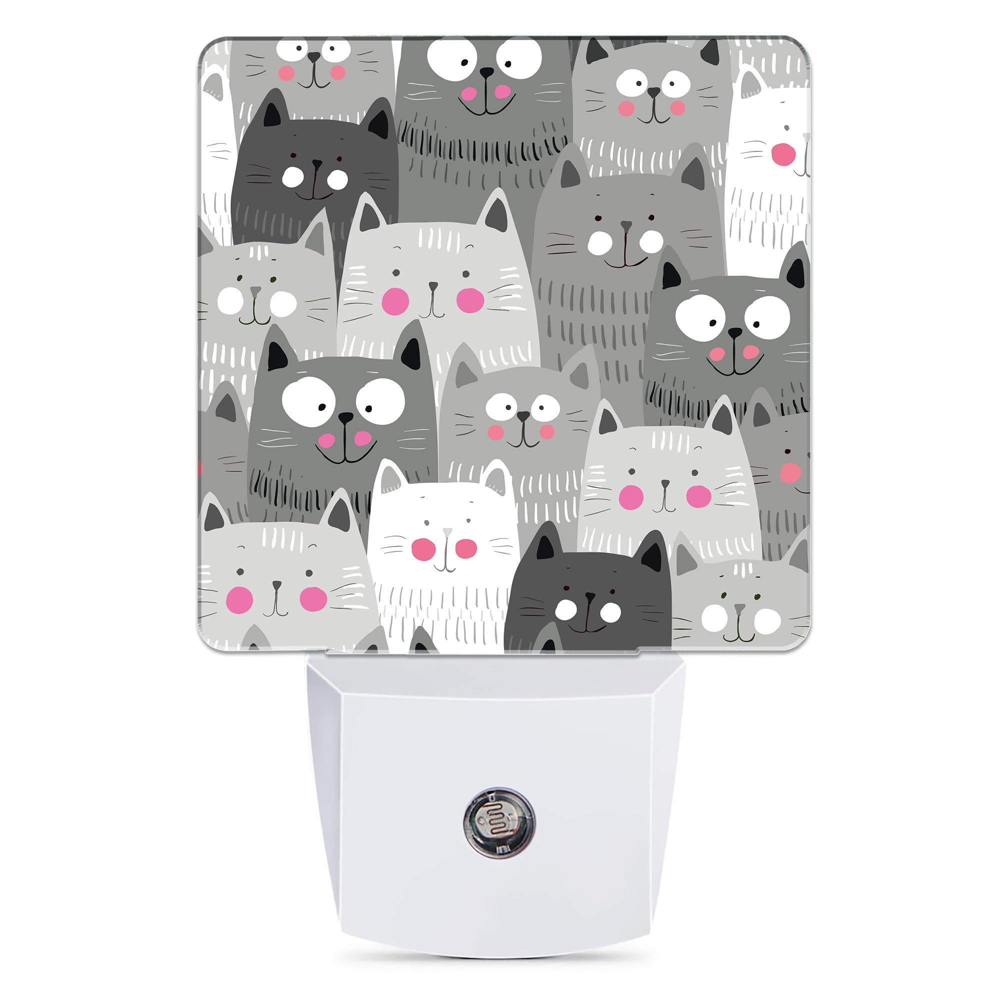 Gray Cartoon Cat Night Light Plug in Wall Lamp Smart Dusk to Dawn Sensor for Home Decorative Kids