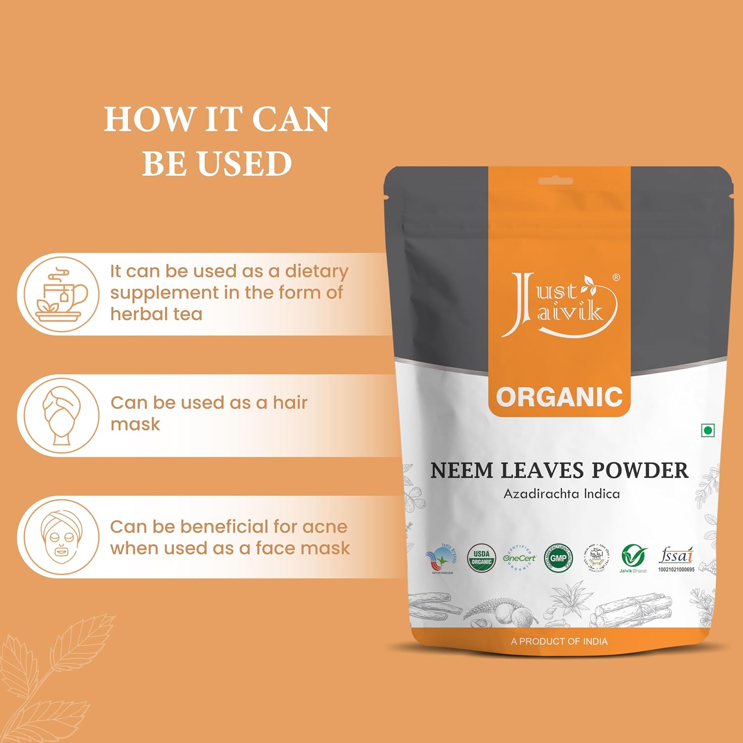 Just Jaivik 100% Organic Neem Leaves Powder - USDA Certified Organic, 227 GMS / 1/2 LB Pound / 08 Oz - Azadirachta Indica - Promoting Healthy Hair and Clear Skin (an USDA... - Image 5