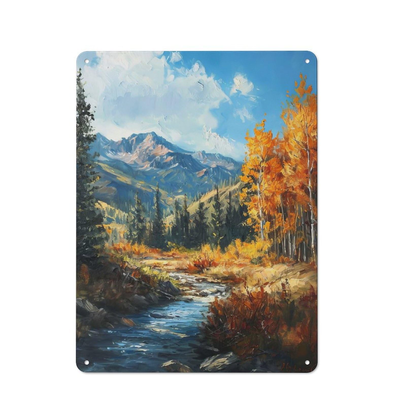 Junmoney Style-13 Majestic Mountain Vista Warehouse Style Metal Wall Decor 40X30cm, Tin Wall Sign For Modern Home, Workshop, Office Or Cafe