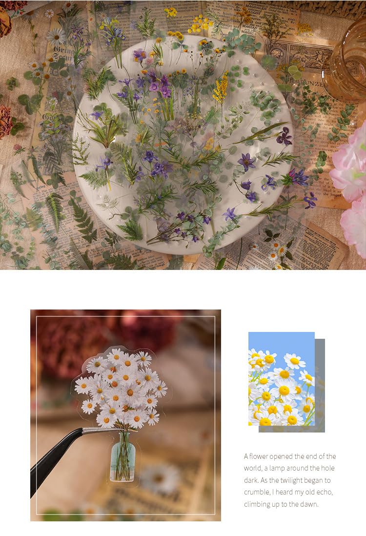 DEOXY Pack of 8 Sheet Transparent Pressed Flower Stickers, Dried Resin Flowers Stickers Plant Stickers for Scrapbooking DIY Diary Art Craft Planner Bottles Laptops, self-adhesive, 10x18x10 cm - Image 8 thumbnail
