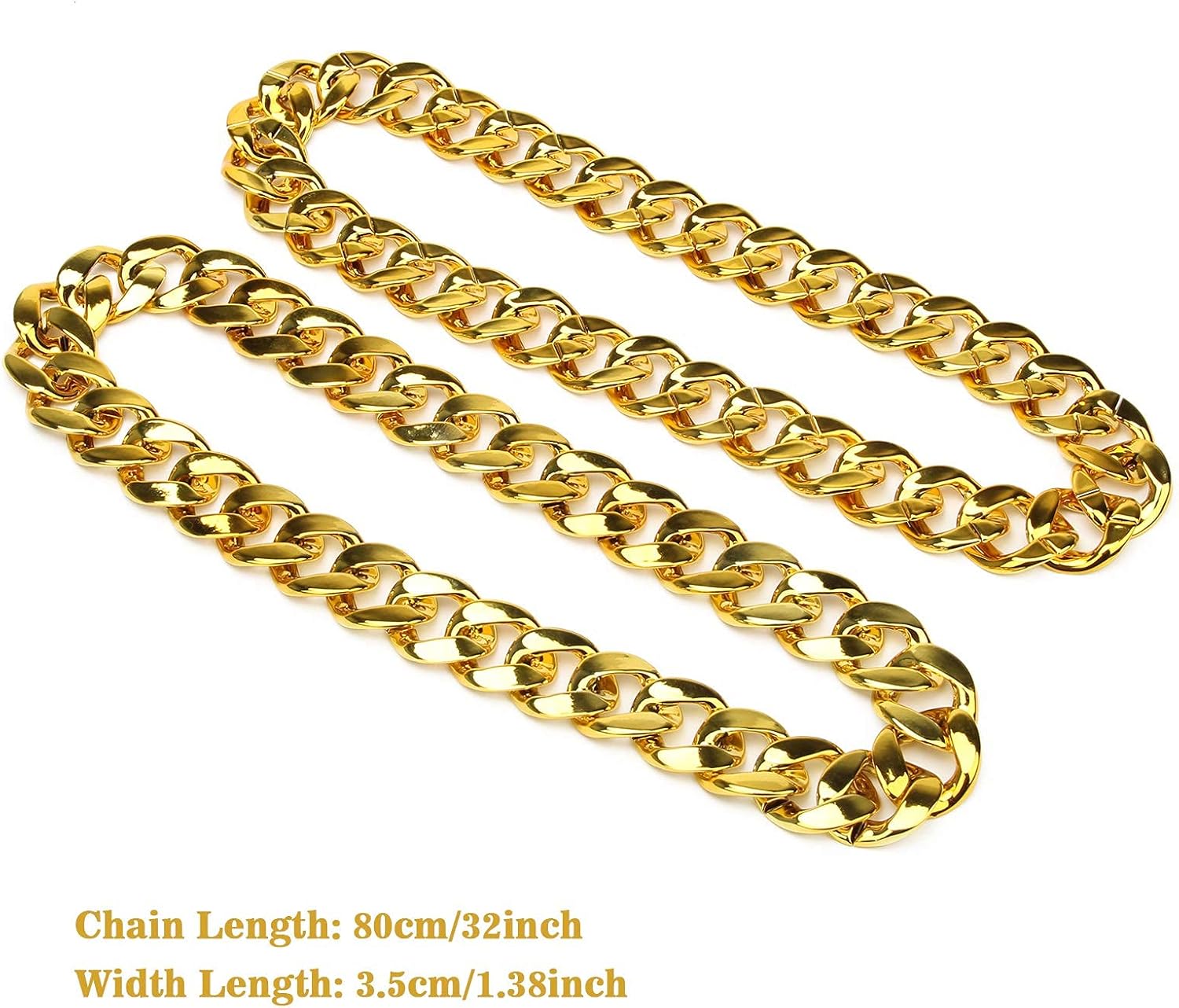 Hip Hop Chunky Gold Chain 2 Pack,32 Inch Plastic Gold Necklace 80s 90s Punk Turnover Necklace Men Costume Accessory for Party Costume Class Bar… - Image 2