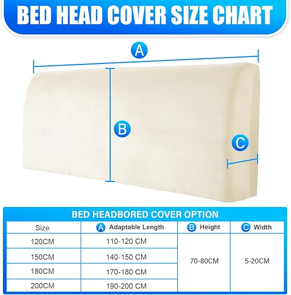 Velluto Copri Testata Letto, Elasticizzato Copertura Per Testiera Del Letto, Tinta Unita Copertura Per Testiera Per Letto, Lavabile, Per Letti Singoli Matrimoniali(120cm, Beige) - 3