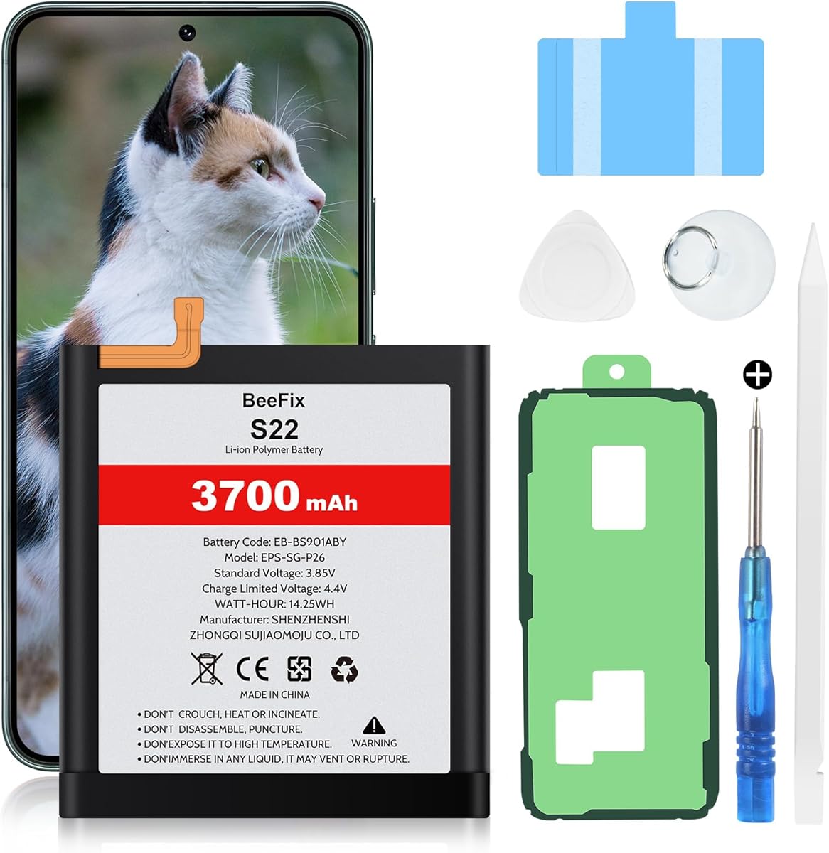 Batterie pour Samsung Galaxy S22 SM-S901F, 3700mAh Batterie de Remplacement pour Galaxy S22(EB-BS901ABY) avec Outils de réparation