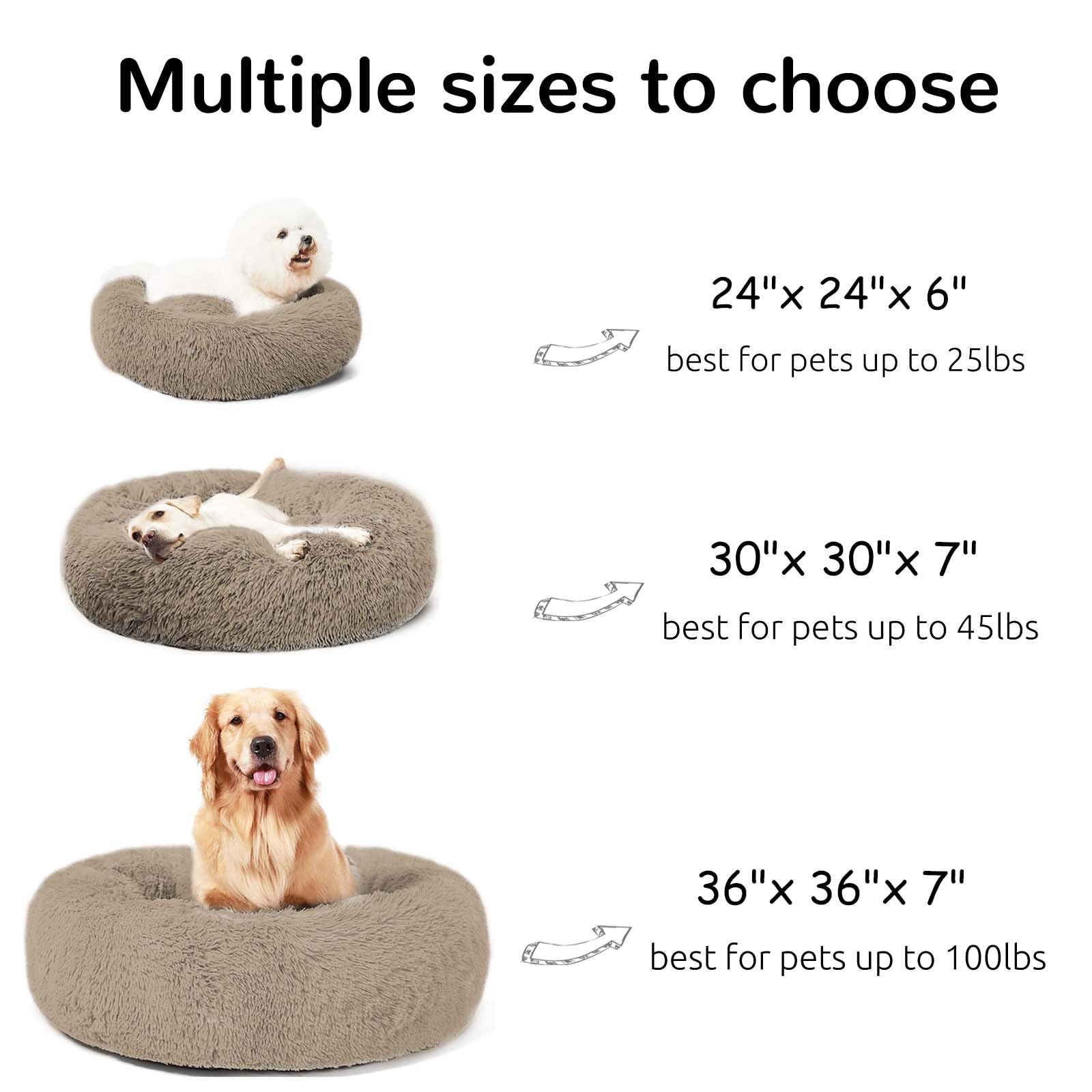 HACHIKITTY Cama calmante para perros con forma de dona, cama redonda y esponjosa para mascotas con cojín cosido para perros grandes, lavable, color gris pardo, XL, 36 pulgadas