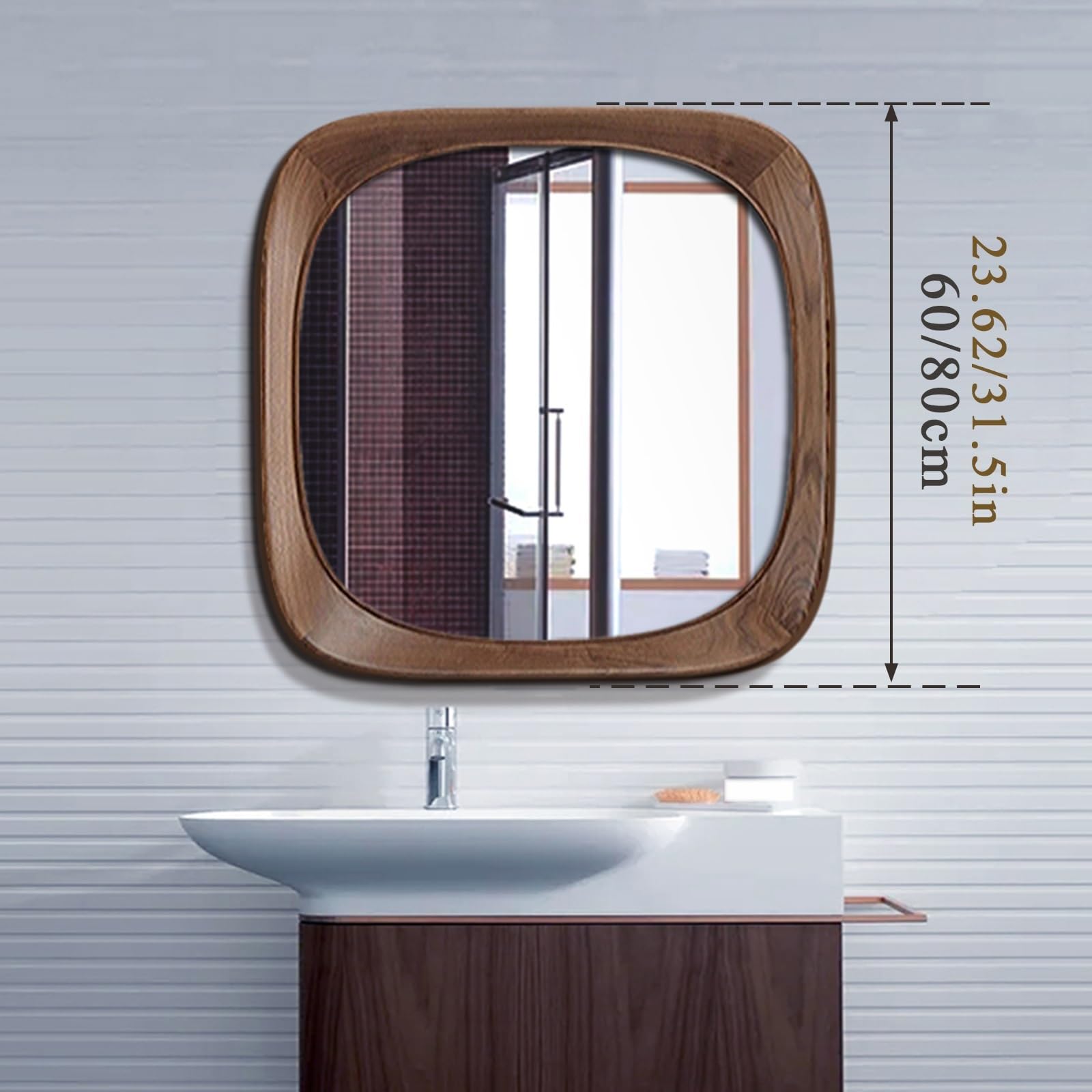 Specchio da Trucco retrò da 60 Cm/80 Cm, Specchio da Parete Quadrato con Cornice in Legno, per Camera da Letto, Ingresso, Sala da Pranzo(Black,60 * 60cm/23.62 * 23.62in)