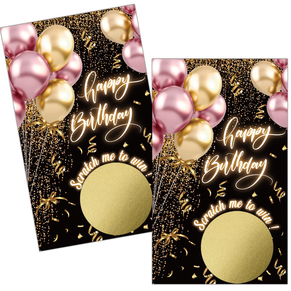 Haizct 50 Pack Black Gold Birthday Party Scratch Off, Black Gold Glitter Balloons Scratch Card for Birthday Partys Lottery Group Game Party Raffle