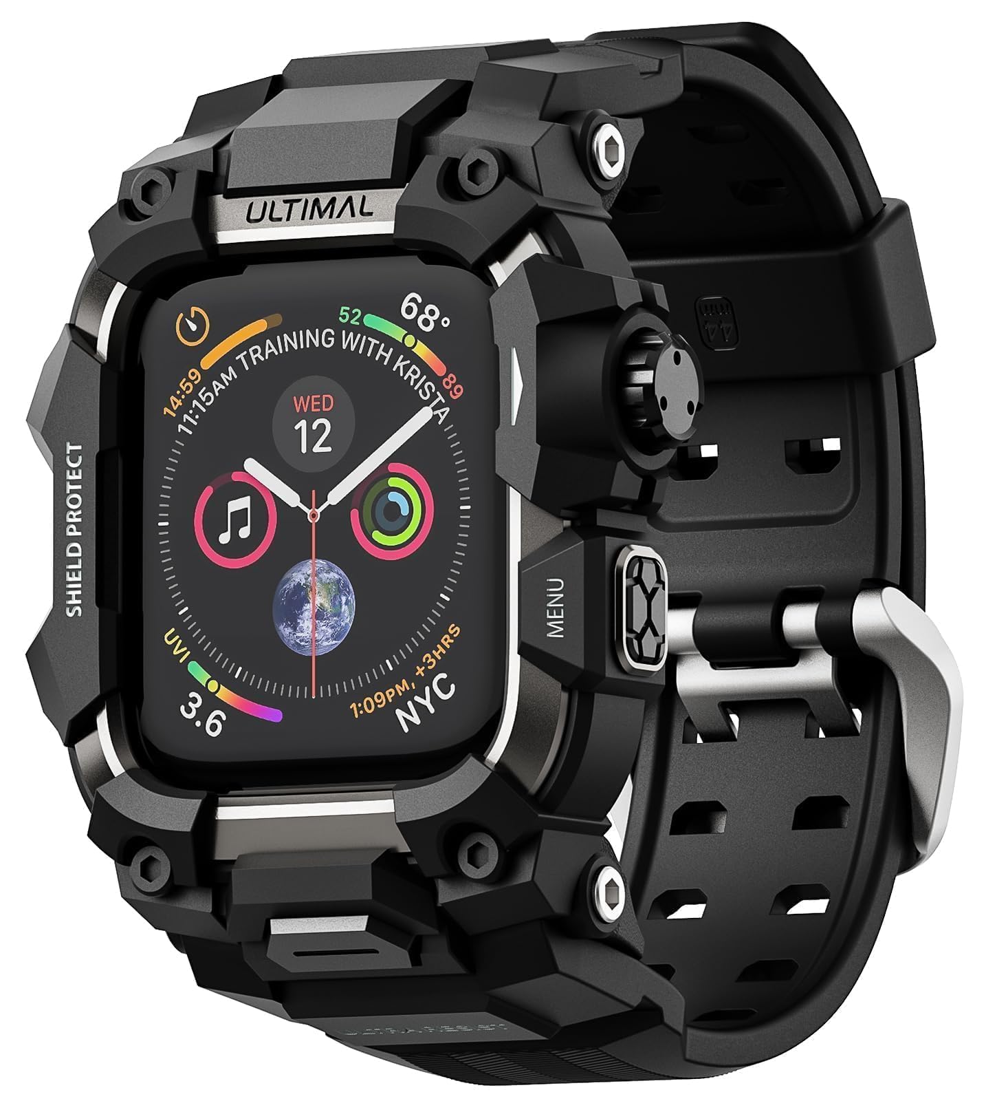 ULTIMAL Sports Bands Compatible with Apple Watch Strap 44mm/45mm, Military Protective Bumper Case, Rugged TPU iWatch Strap, Adjustable Band for Apple Watch Series 9 8 7 6 5 4 SE