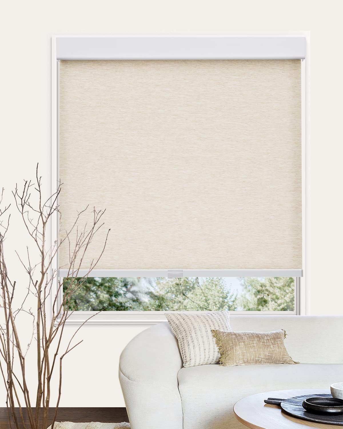 Tonature Custom Size Free-Stop Shades with Valance, Natural Woven Cordless Blinds, Light Filtering Roller Shades for Home, Room Darkening Roller Window Shades, Door Blinds for Windows (Beige)