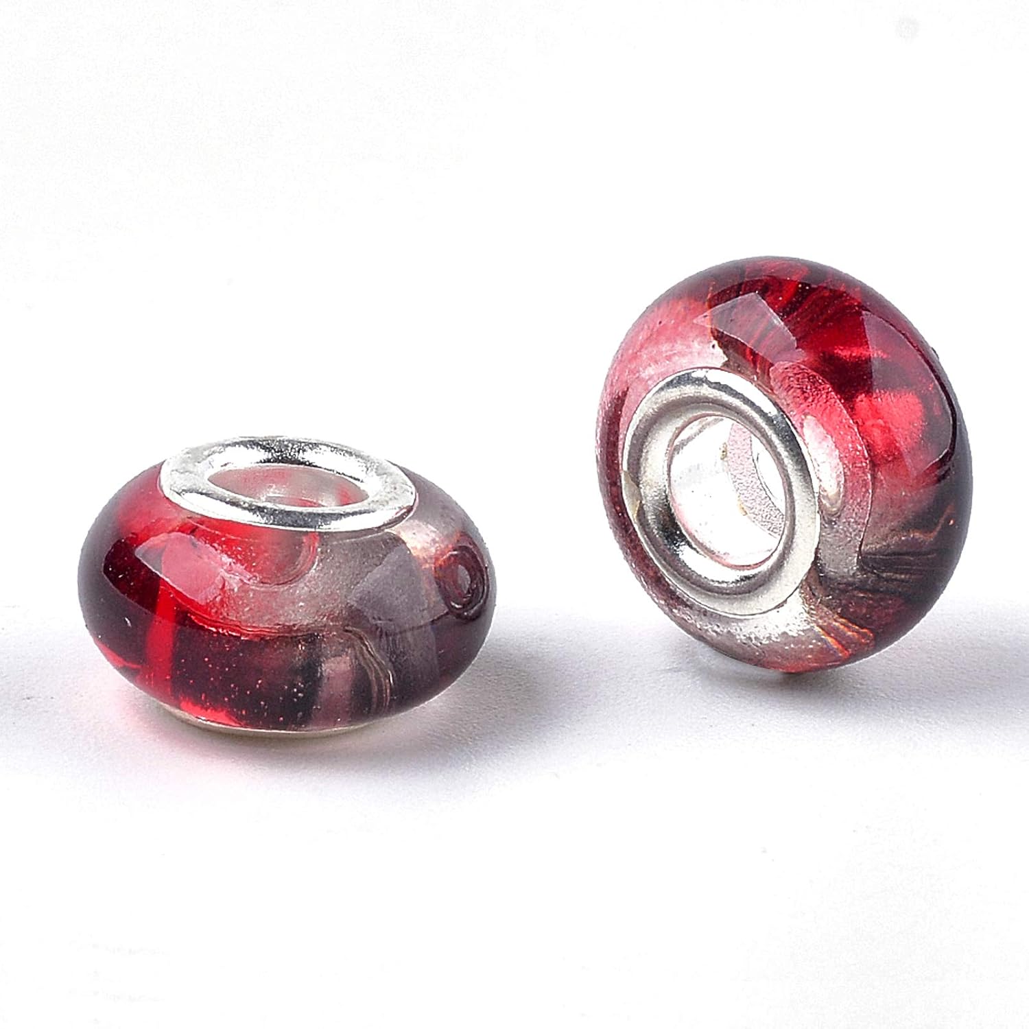 Craftdady 100pcs Rondelle Resin European Beads Large Hole Colorful Smooth Slide Charm Beads with Silver Core 14x8.5-9mm Mixed Colors for Leather Macrame Jewelry Craft Making Hole: 5mm