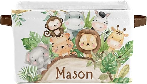 Deven Cestas de almacenamiento grandes personalizadas con bonitos animales de la selva para organizar estantes con asa, contenedores de