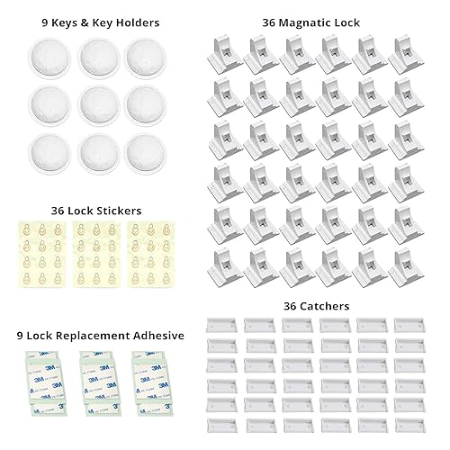 Miniatura 2 de BABY PROOF ME Paquete de 36 cerraduras magnéticas para gabinete para seguridad infantil con 9 llaves, adhesivo 3M de fácil instalación, cerraduras