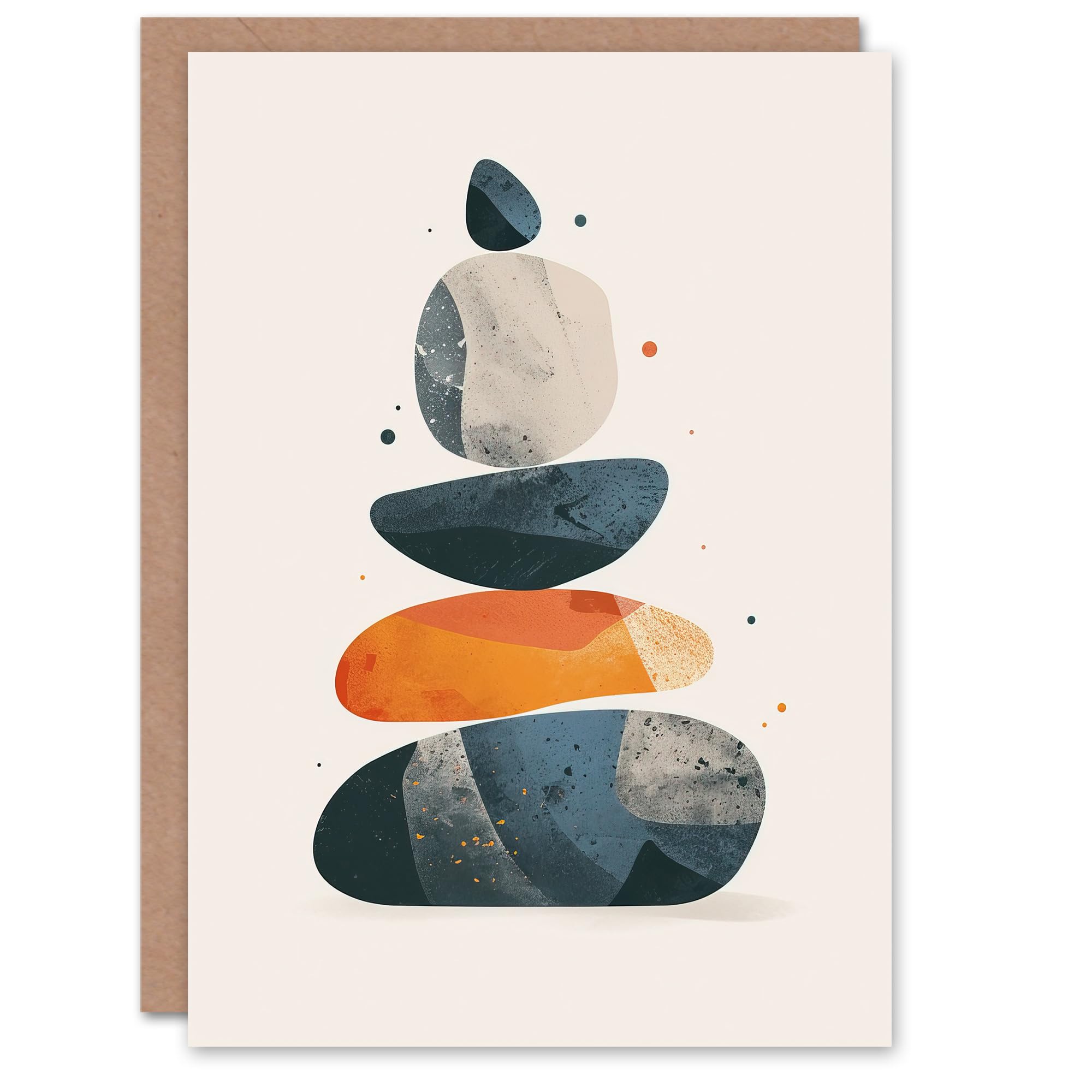 Artery8 Greeting Card Vertical Stacked Rocks Cairn Boho Stylised Design Blank For Him Or Her Art Birthday Card