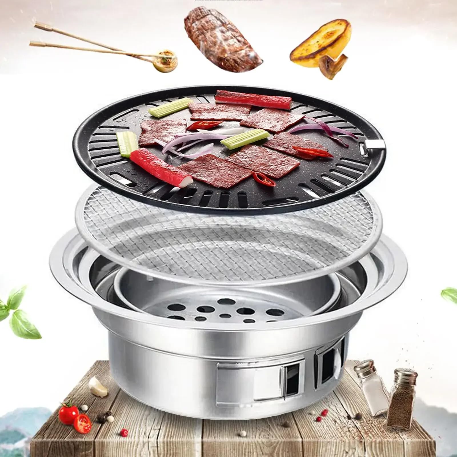Barbecue a carbone, griglia coreana antiaderente, portatile, in acciaio inox, per feste in casa, campeggio, all'aperto