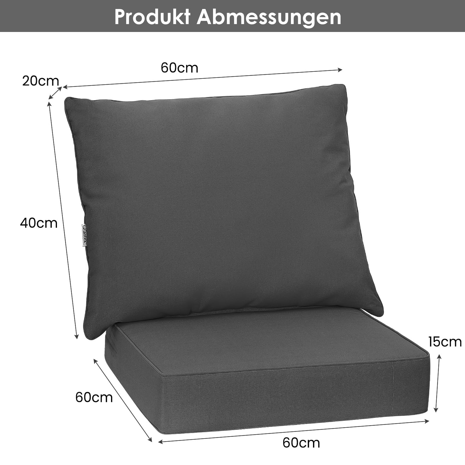 COSTWAY Polster für Gartenmöbel, Sitzkissen 60 x 60 x 15 cm + Rückenlehne 60 x 40 x 20 cm, Gartenstuhl Auflagen, Outdoor Sitzpolster Sitzauflage Stuhlauflagen Auflagen für Rattanmöbel (Grau)