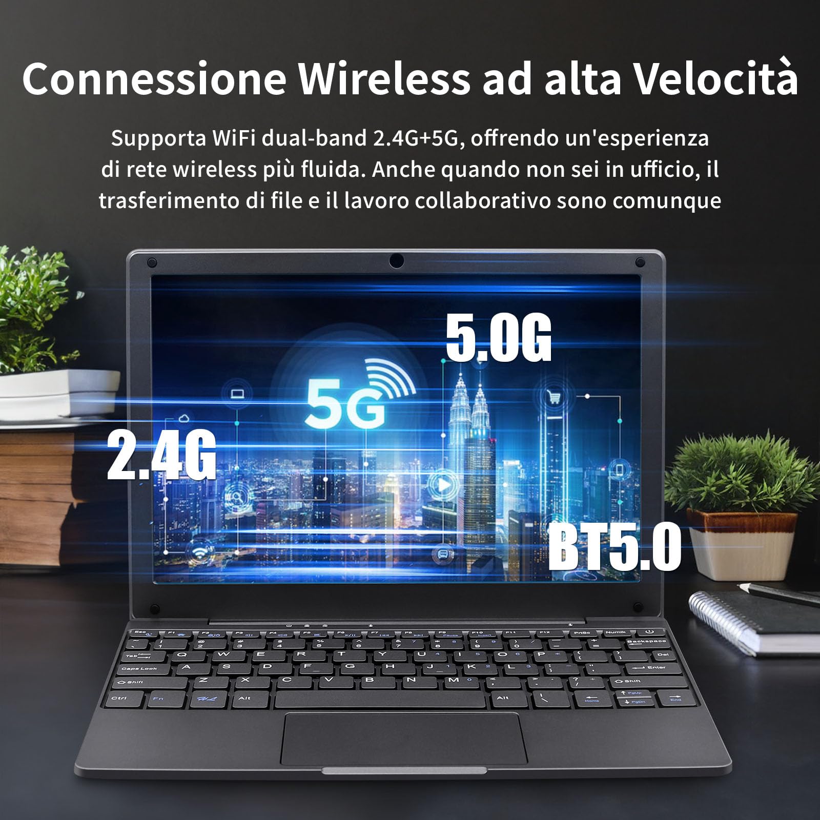 Mini Laptop 10.1 Pollici Ultrasottile 0,79 kg, Netbook Leggero Win11,Layout Tastiera Italiano, Webcam, WiFi5, Bluetooth 5.0, USB 3.0, Type-C, HDMI, Mouse Wireless (Grigio) 8GB DDR4 128GB SSD