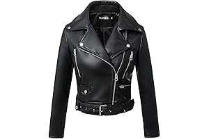 Tiffany Costume: Women's Faux Leather Moto Biker Short Coat Jacket