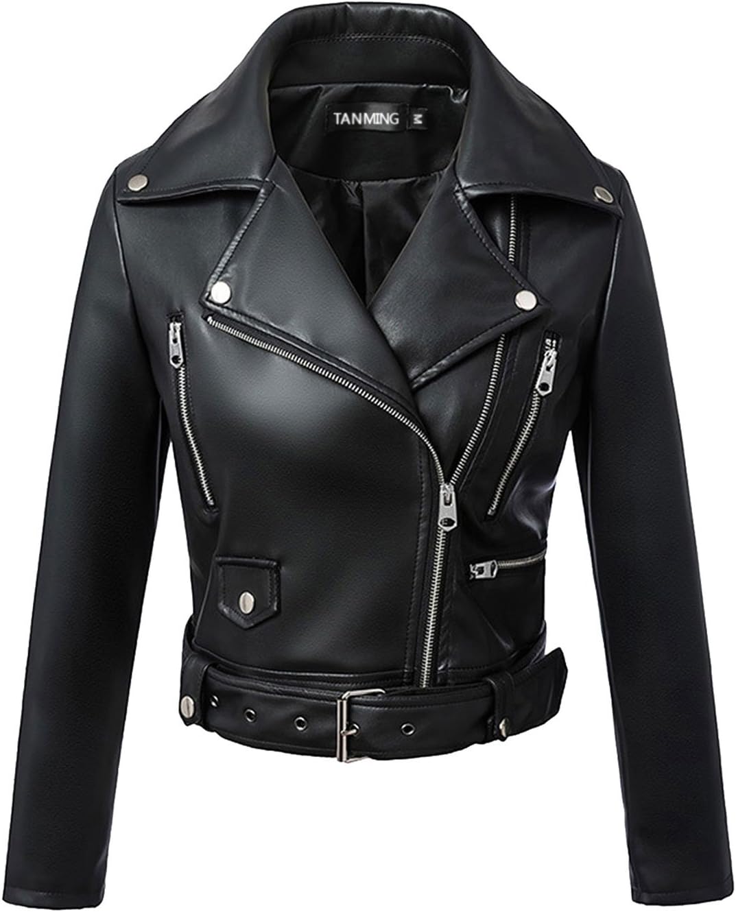 Tanming Women's Faux Leather Moto Biker Short Coat Jacket