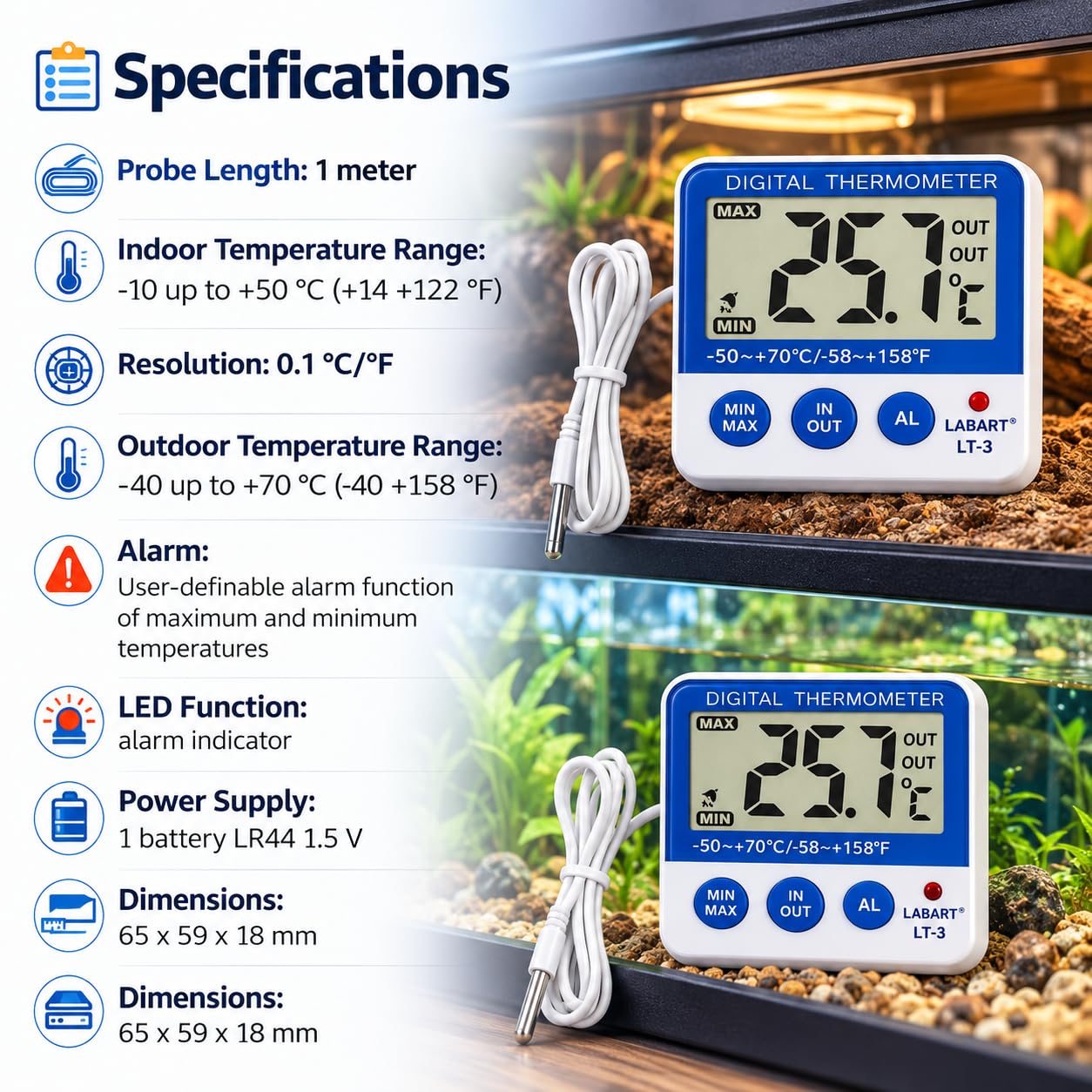 Fridge Freezer Thermometer - Monitor Temperature & Humidity -8