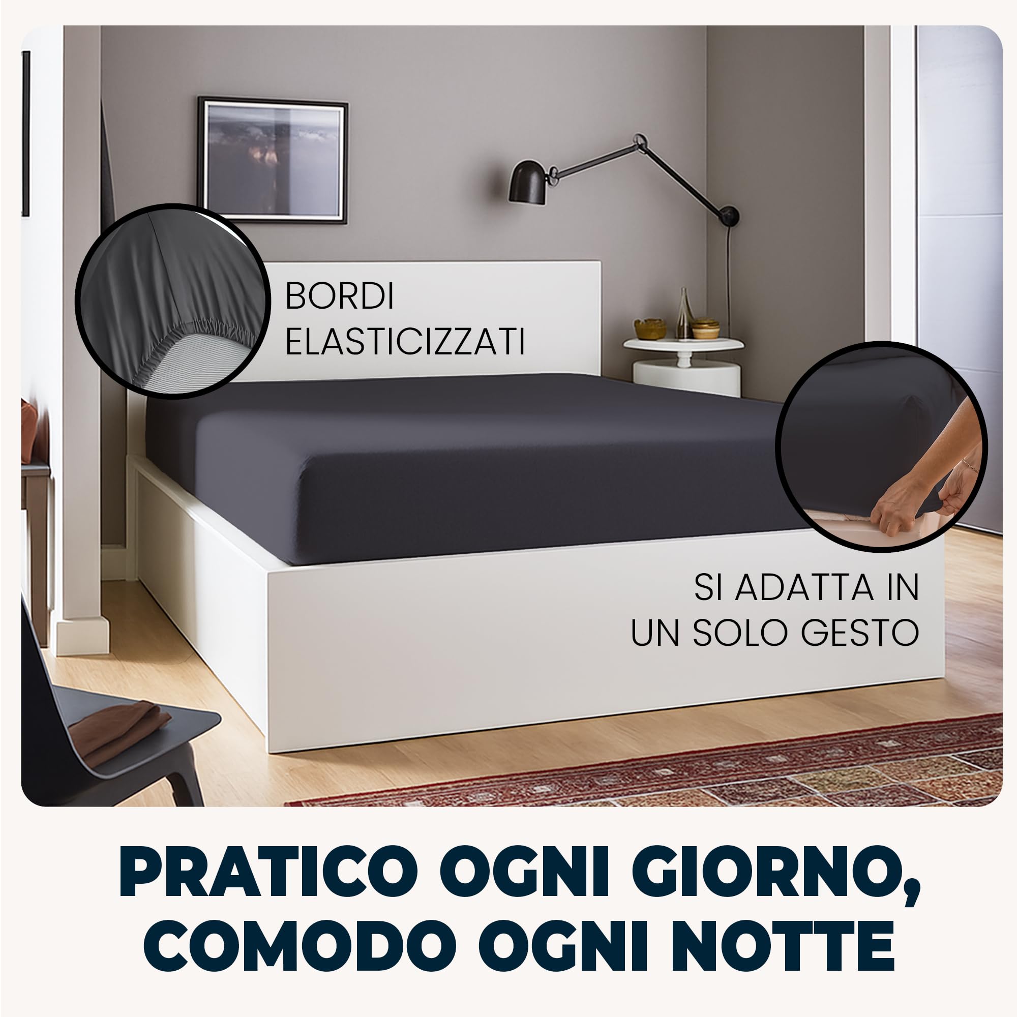 Lenzuola Matrimoniali con Angoli 160x190 cm Grigio Scuro in Microfibra per Letto con Materasso fino a 30cm Tessuto Anti-Acaro e Ipoallergenico di Alta Qualità Morbido e Lavabile in Lavatrice