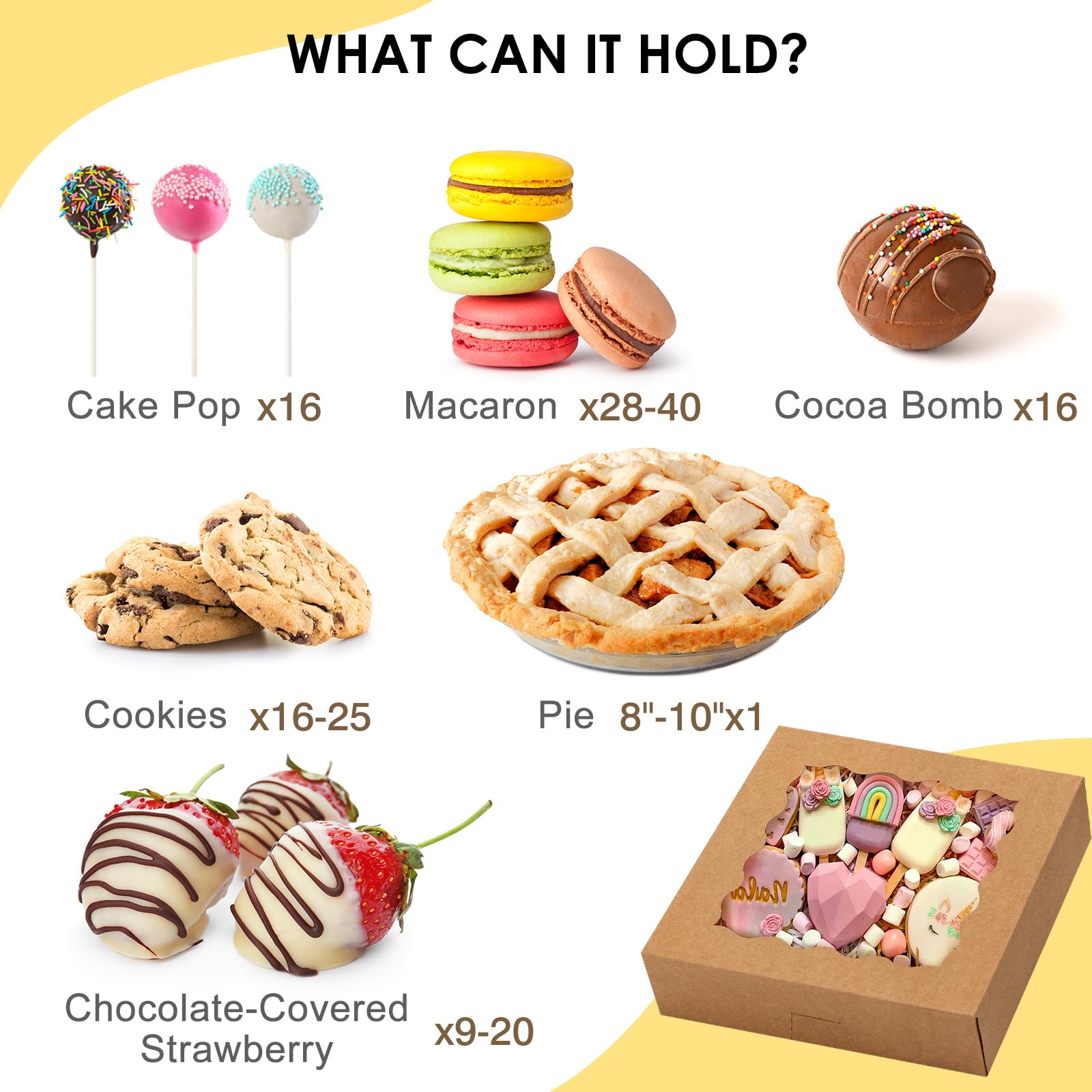 TOMNK 30 cajas para pasteles, cajas de panadería de 10 x 10 x 2.5 pulgadas con ventana, cajas de panadería marrón para pasteles, cajas de galletas para postre, donas, magdalenas