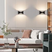 Vista 6 de Aipsun Aplique de pared LED moderno negro para interiores, 1 paquete de luces de montaje en pared con cable arriba y abajo para sala de estar