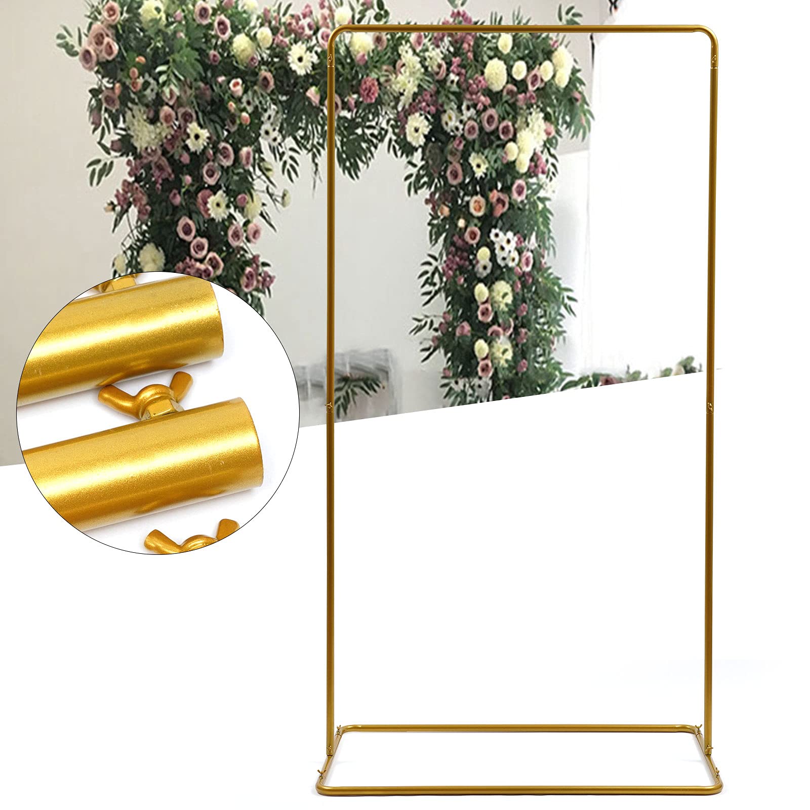 Soporte de metal dorado para arco de boda, cartel de bienvenida, estante publicitario, 105 x 62 x 200 cm, para boda, sala de estar, jardín, patio