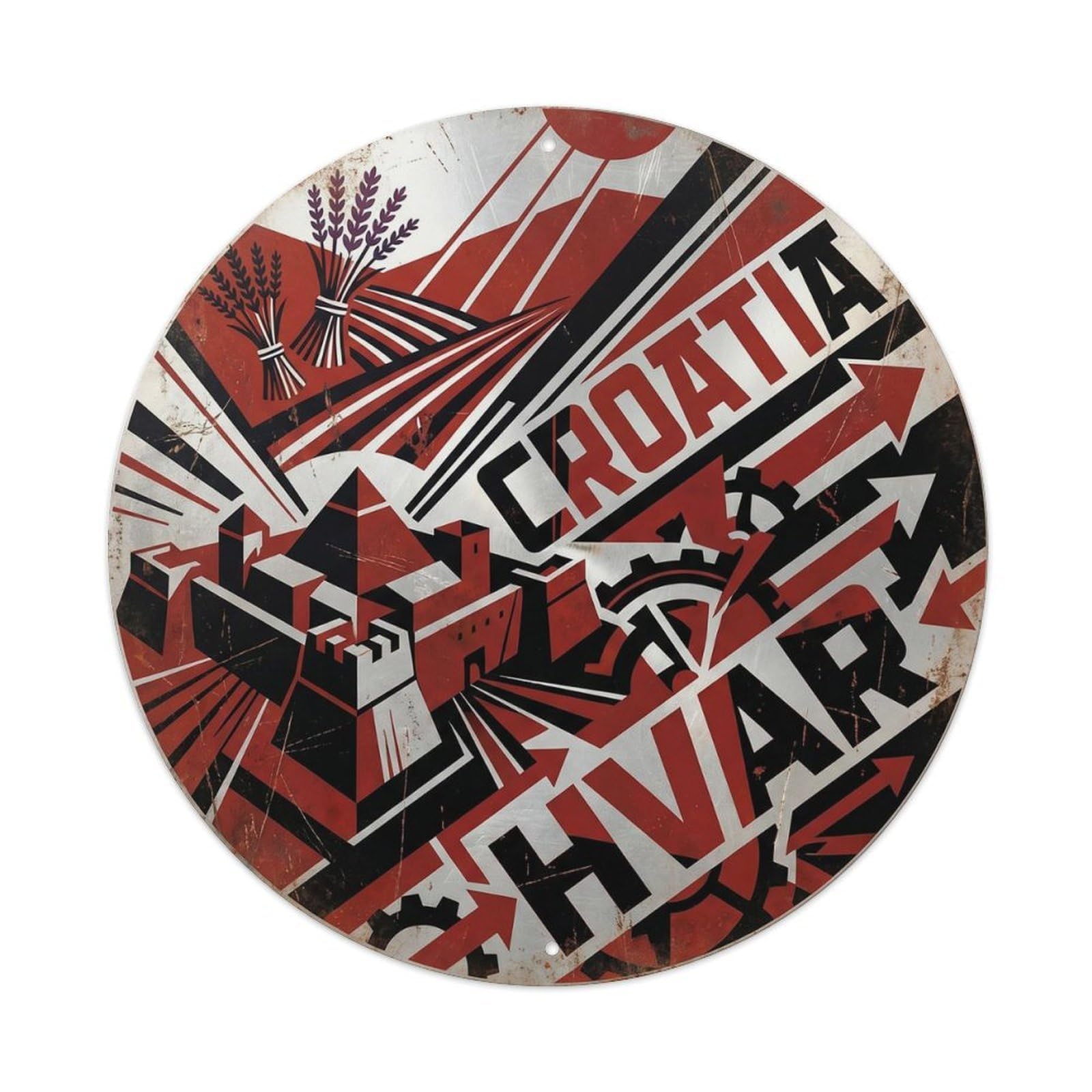 Hvar Lavender Croatian Geometric Island Scenery Metal Tin Sign