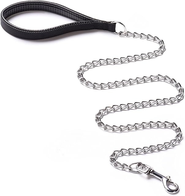 CtopoGo Heavy Duty Dog Leash Chain Anti-bite Metal Dog Lead with PU Leather Handle Pet Traction Rope for Puppy Small Medium Large Dogs (180cm)