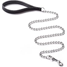 Heavy Duty Dog Leash Chain Anti-bite Metal Dog Lead with PU Leather Handle Pet Traction Rope for Puppy Small Medium Large Dogs 180cm