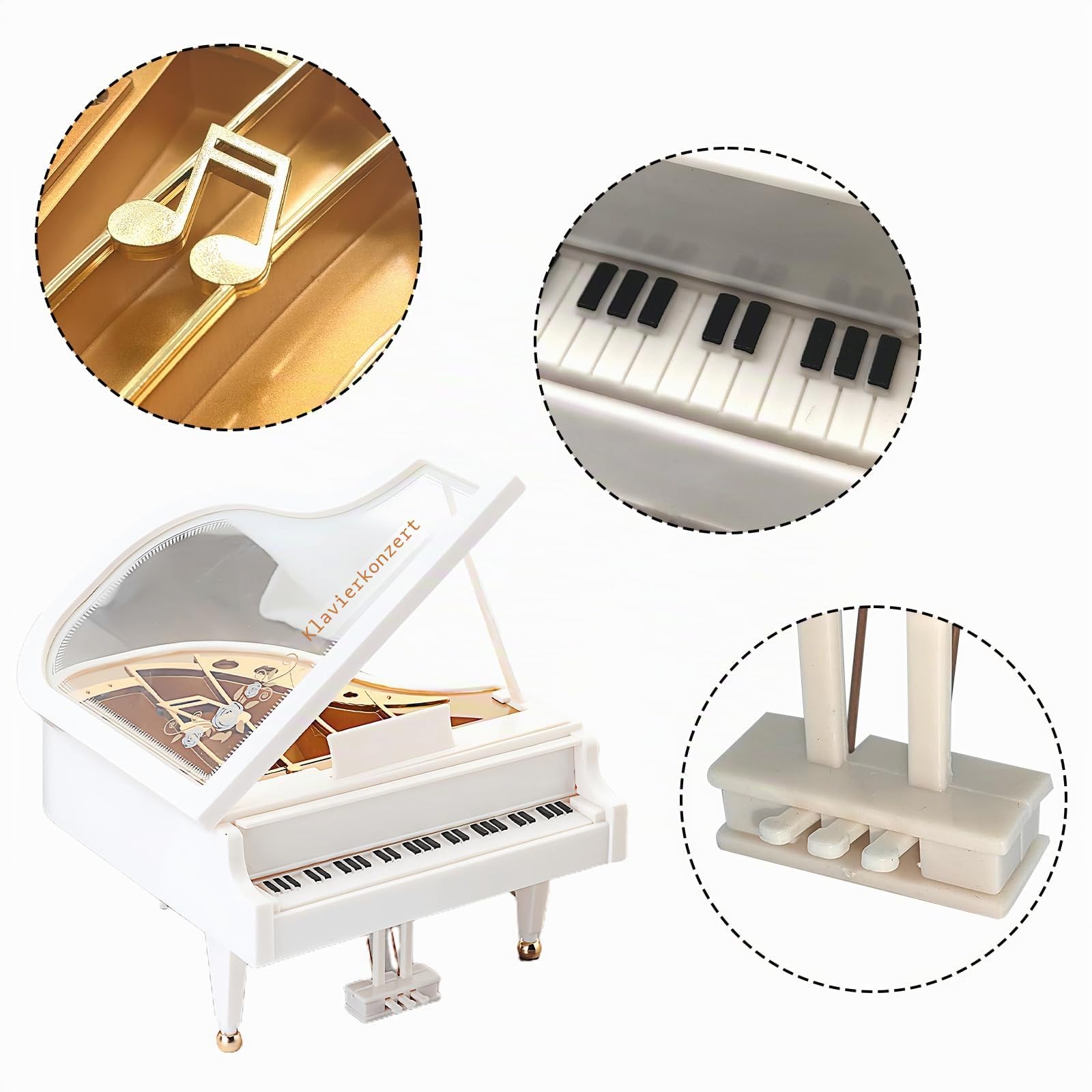 Musiin Klavier-Spieluhr, kreatives Retro-Desktop-Ornament, Simulationsatmosphäre, Modell (weiß)