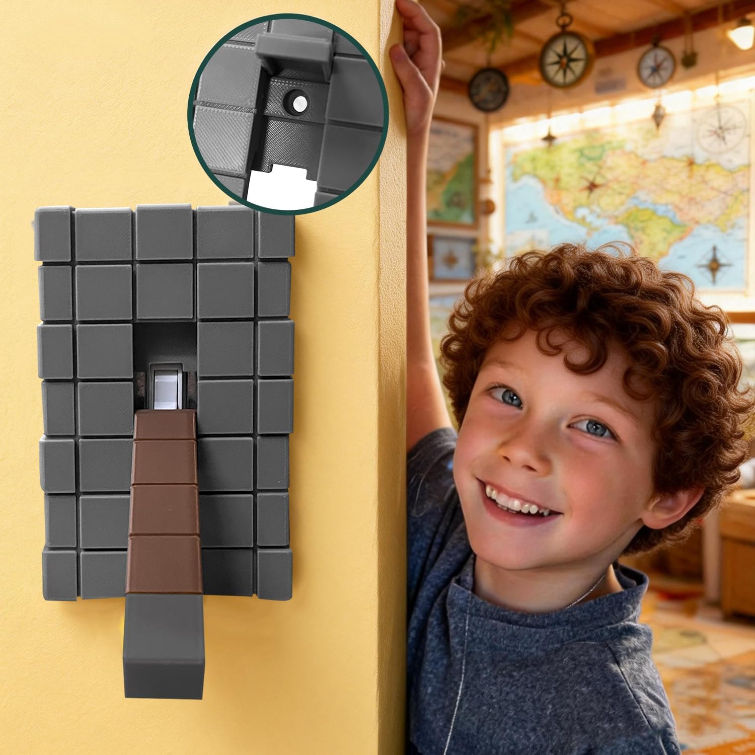 Game Room Light Switch Cover, 1 Toggles Blocks Light Switch Cover, My World Room Decor, More Sturdy, 1 Gangs Standard Size for Fans Kids Bedroom Decoration, Grey stick level