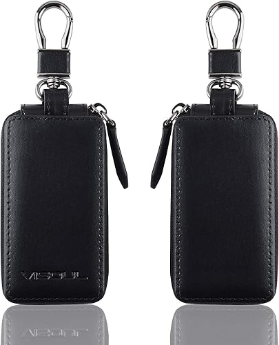 Miniatura 2 de VISOUL Leather Car Key Fob Case Holder for Men and Women, Zipper Keychain Protector Cover with Metal Hook for House Keys