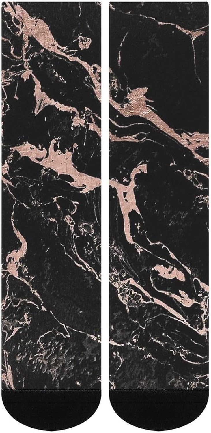 Rose Gold Foil Black Marble Knee High Socks Athletic Long Stockings Sport Casual Crew Tube Sock Boot 40cm