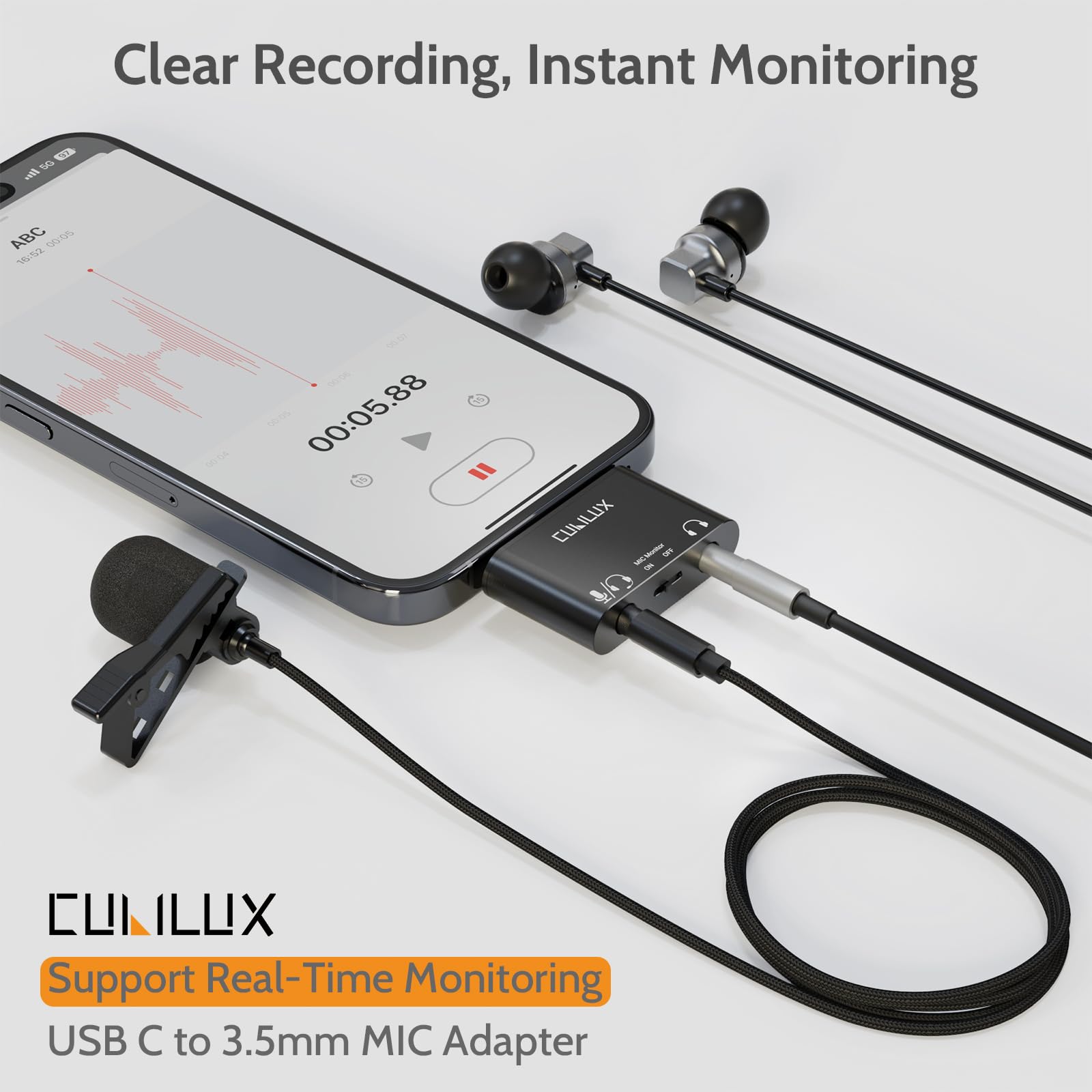 Cubilux USB C to TRRS MIC Adapter with Monitor, Type C Headphone Microphone Splitter, 3.5mm Audio MIC Connector for iPhone 16/15, iPad Pro 13/12.9/11, iPad Air 13/5th/4th, Galaxy, Pixel, Android Phone