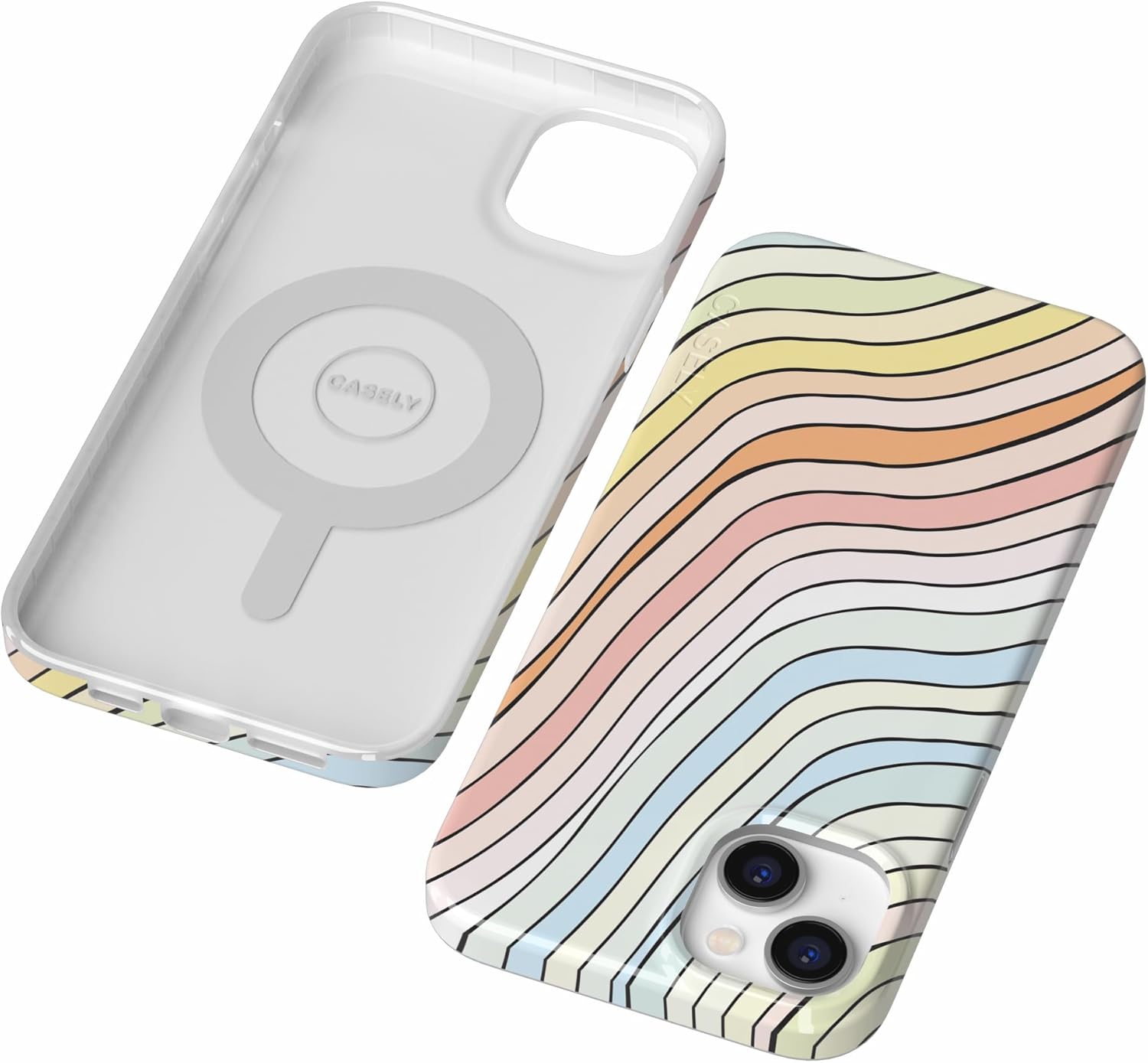 Casely iPhone 14 Plus Case | Ride The Wave | Pastel Rainbow Lined | Compatible with MagSafe | Classic Ultra Slim Design
