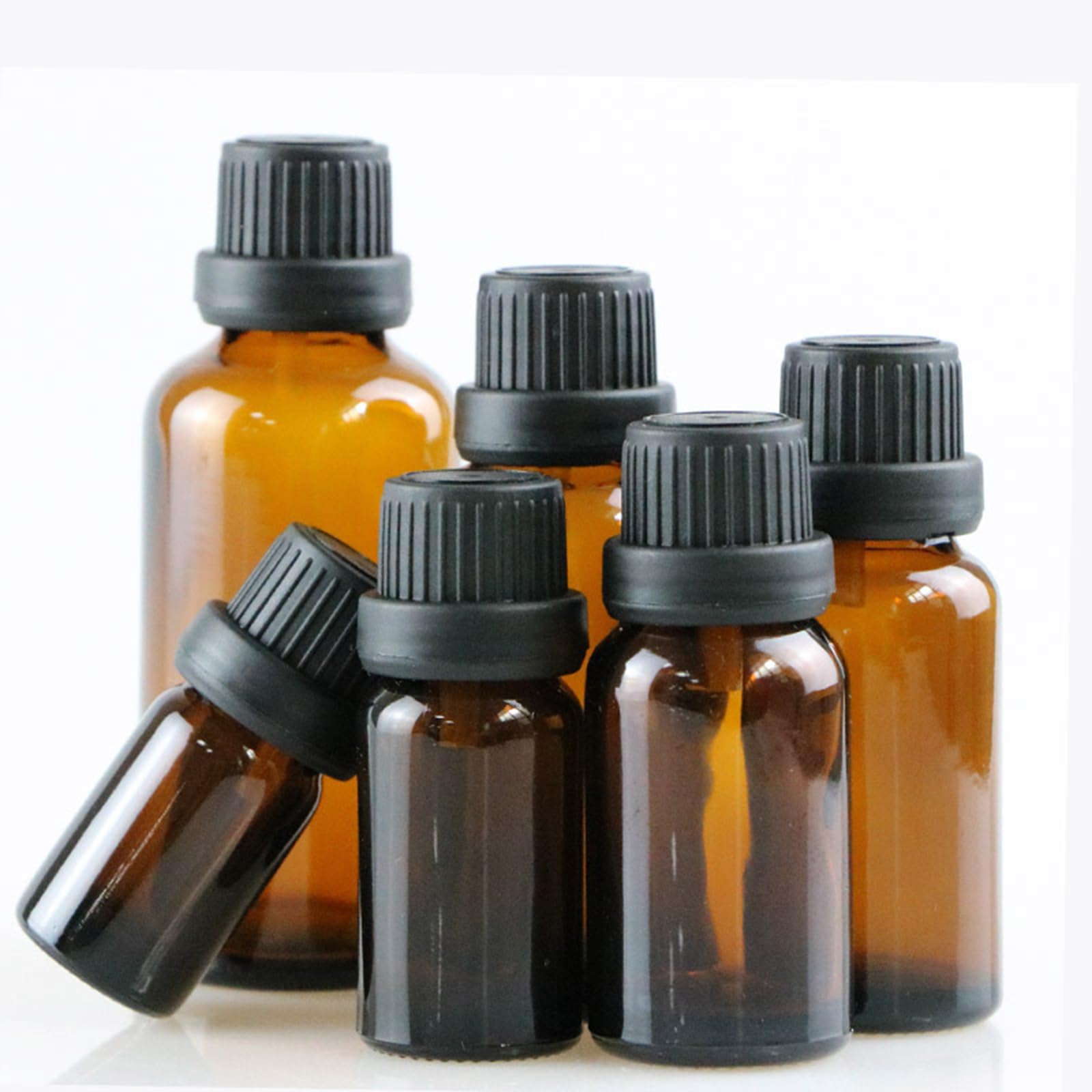 Amber Glass Storage Bottles with Orifice Reducer Caps