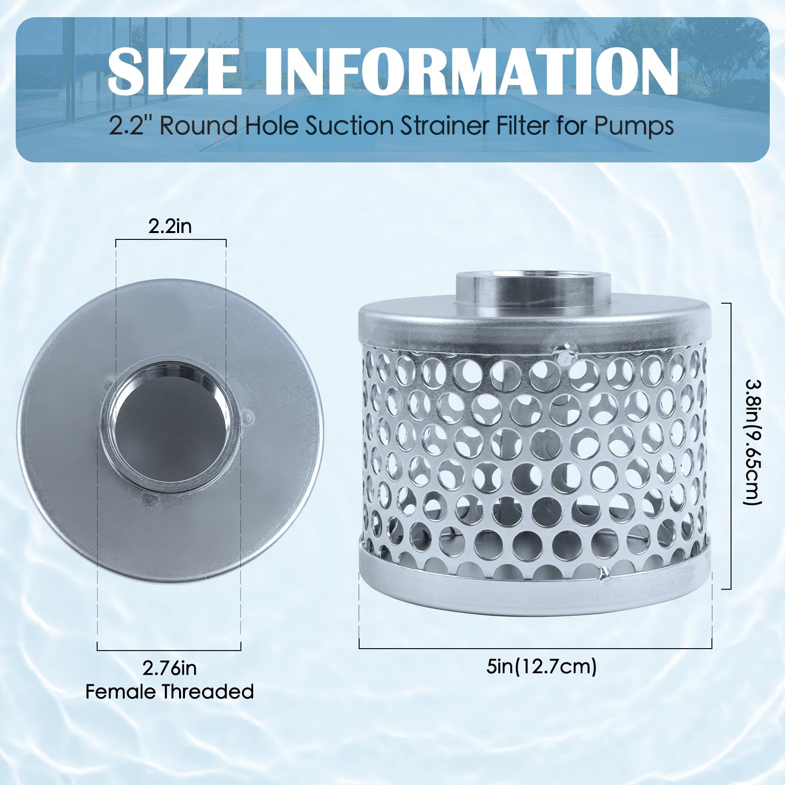 Round Hole Suction Strainer Filter, Hose Water Pump Inlet Strainer, Carbon Plated Steel Basket Water Suction Filter Npt Thread, Remove Reduces Debris,Trash, Solids Entering Pump — Amazon image 2