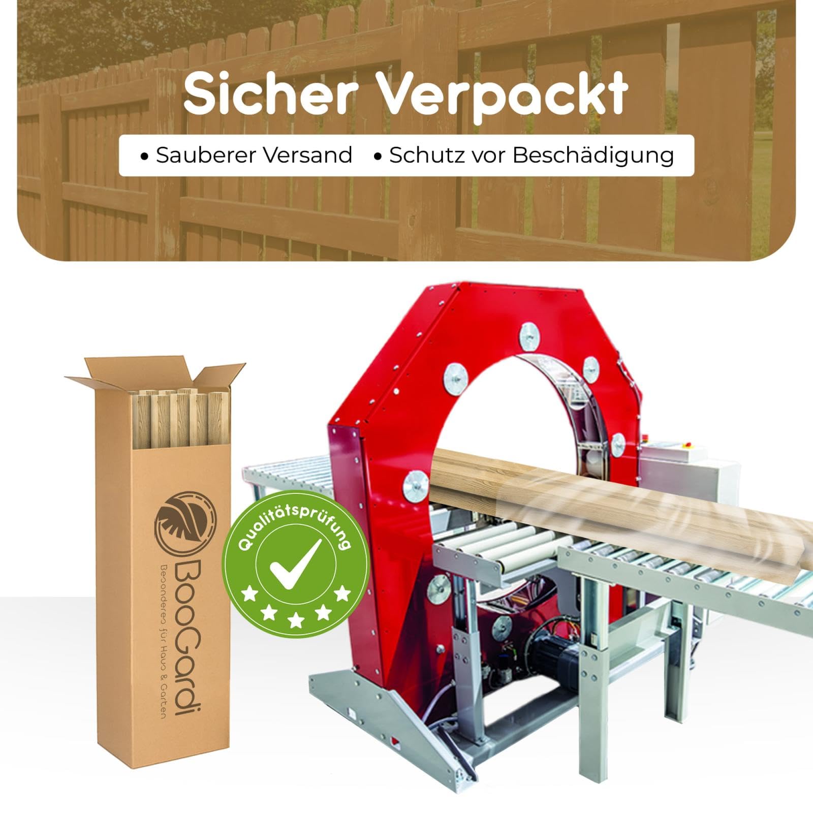 BooGardi Imprägnierte Holzpfosten - Zaunpfosten in 24 Größen - 1 Stück 9x9 x 200cm ohne Zubehör - Vierkantpfosten mit flachem Kopf - Kantholz Holz Pfosten Balken