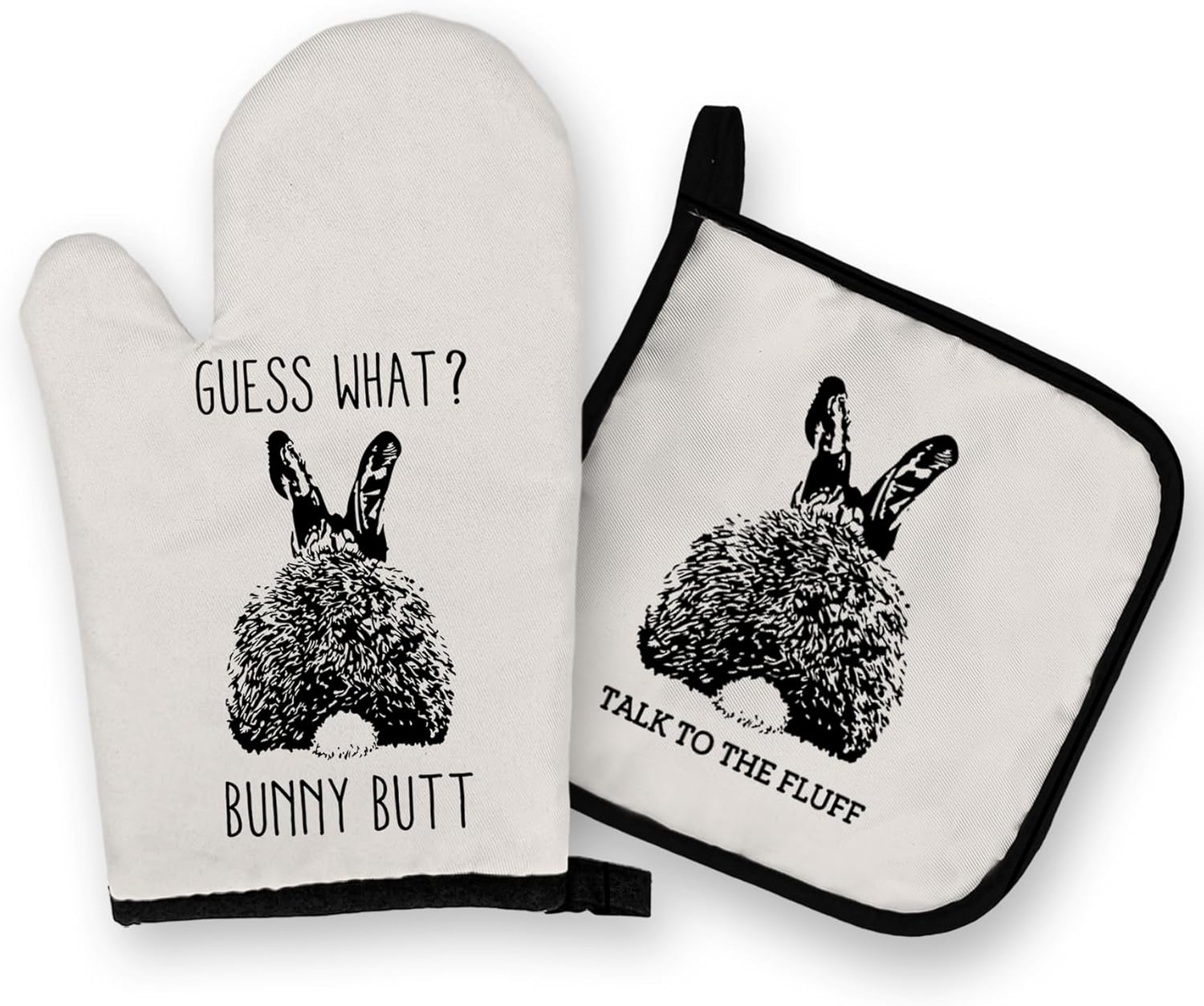 OHSUL Funny Bunny Oven Mitts and Pot Holders Sets, Gifts for Bunny Lovers Kitchen Decor Accessories, Guess What Bunny Butt Funny Rabbit Heat Resistant Oven Gloves Hot Pads for Kitchen Cooking Baking