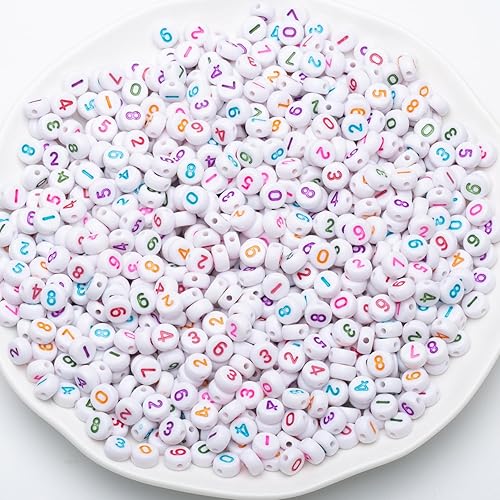 Miniatura 4 de 1000 cuentas de números acrílicos del 0 a 9 cuentas de números redondos de 0.157 x 0.276 in, cuentas de números mixtos para fabricación de joyas y