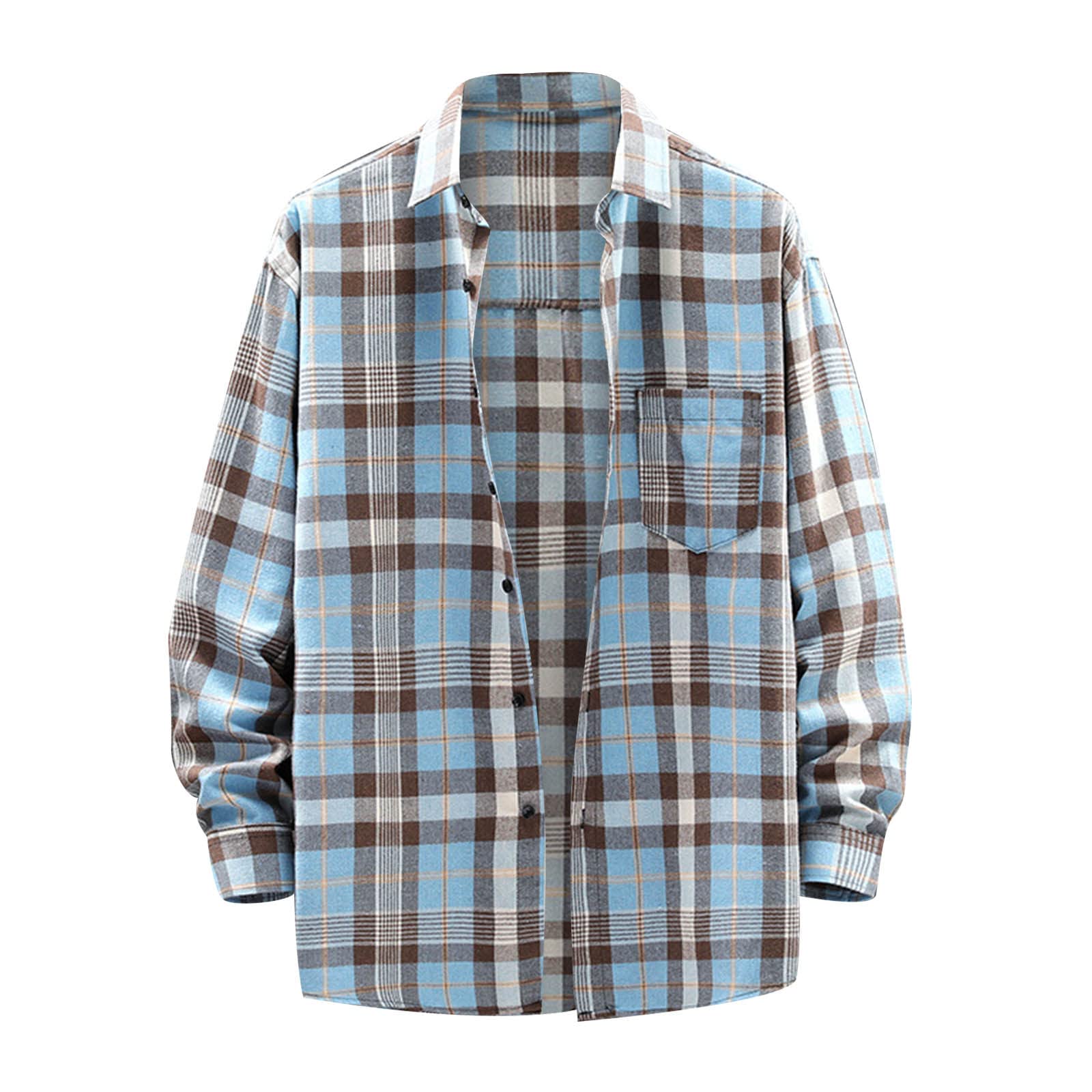 Ciewfwe Flannel Shirt for Men Long Sleeve Regular Button Down Casual Plaid Shirt Lightweight Long Sleeve Lapel Formal Shirt