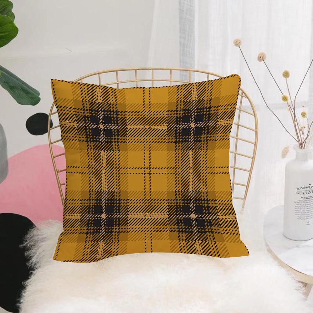 HYOSXW Cushion Cover,Throw Pillow Case Home Decorative for Living Room Bedroom Sofa Chair 16X16 Inch,Plaid, classic retro yellow and black Scottish plaid,Pillowcase 40X40cm