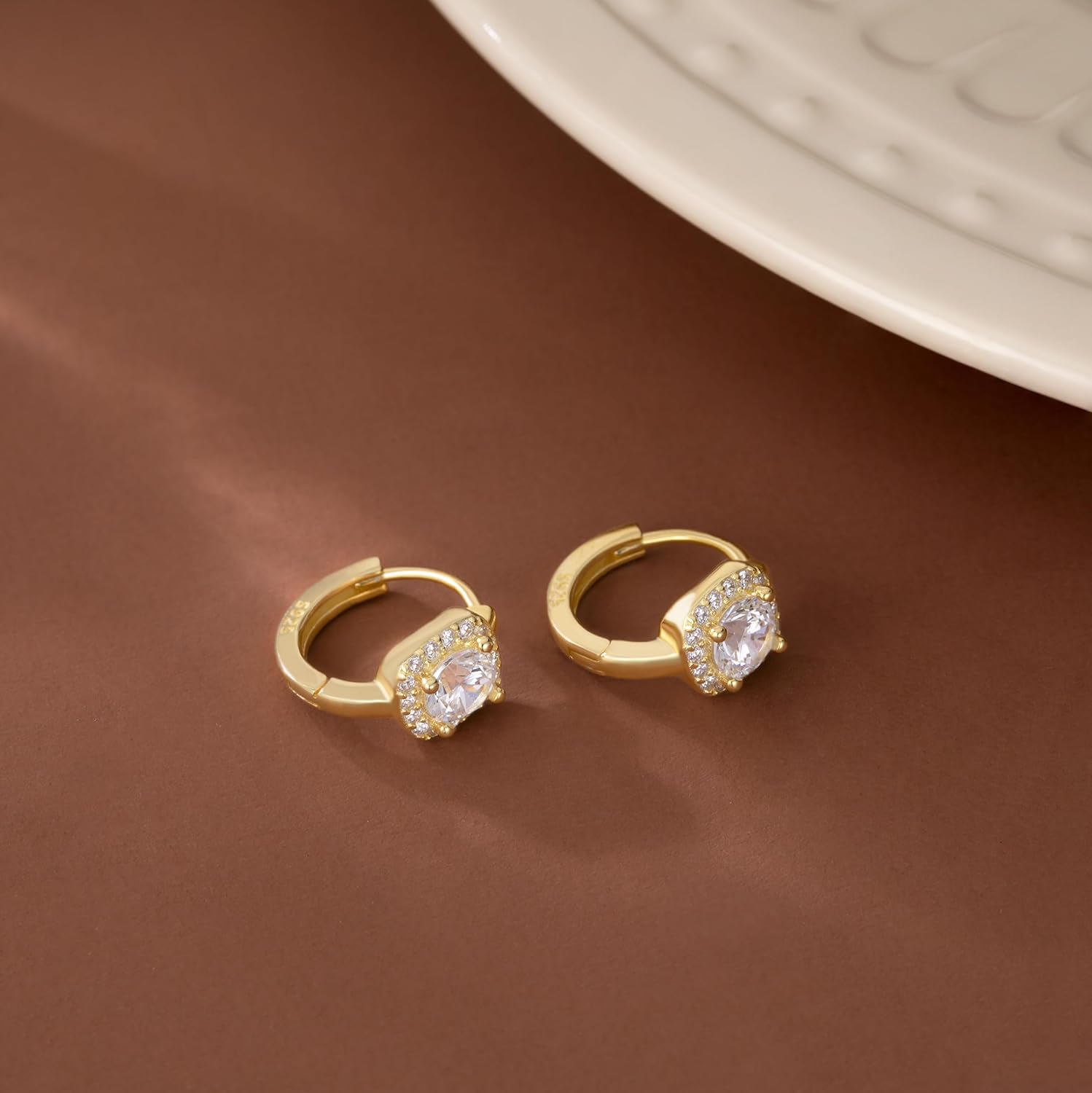 SLUYNZ 925 Sterling Silver Halo Simulated Diamond Hoop Earrings for Women Teens Sparkly CZ Huggie Earrings Square Cubic Zirconia Hoop Earrings - Image 5