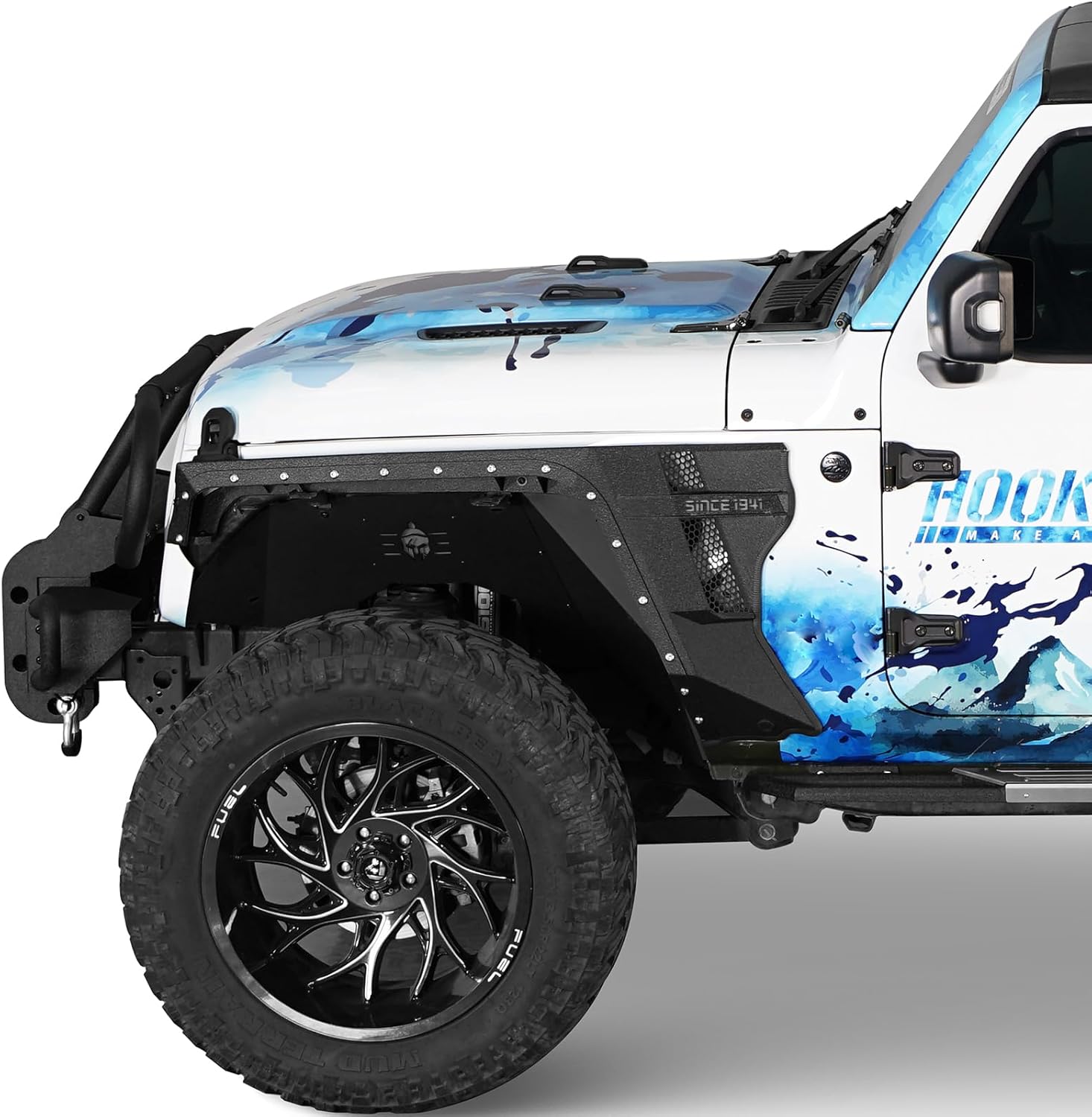 Hooke Road Aggressive Armor Style Fender Flares for 2020-2026 Jeep Gladiator JT, Front and Rear Steel Fenders with Turn Signal Light - 4PCS Set