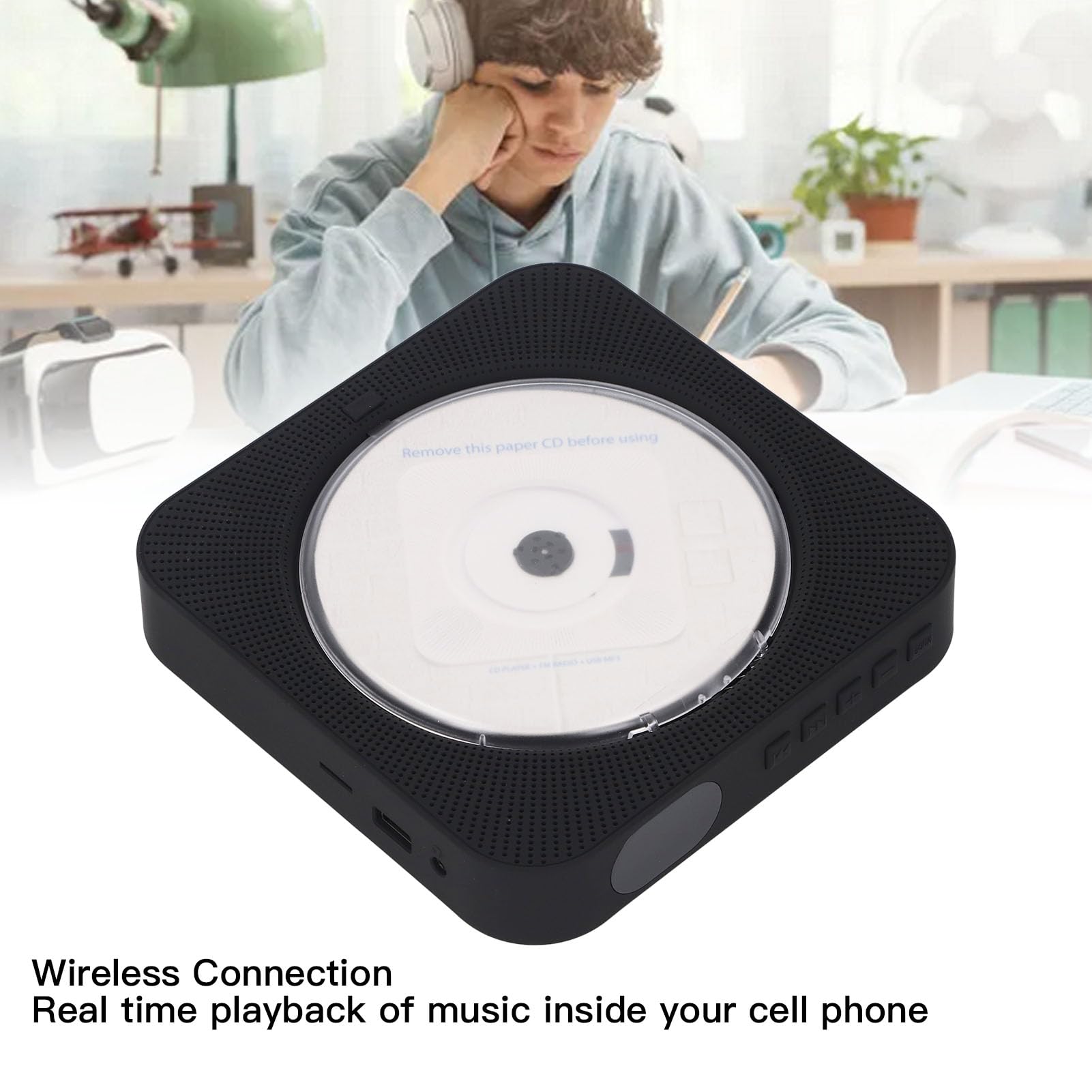 CHICIRIS Reproductor de CD Bluetooth para Montaje en Pared con Parlantes y Control Remoto, Ideal para Estudiantes y Familias (Black)