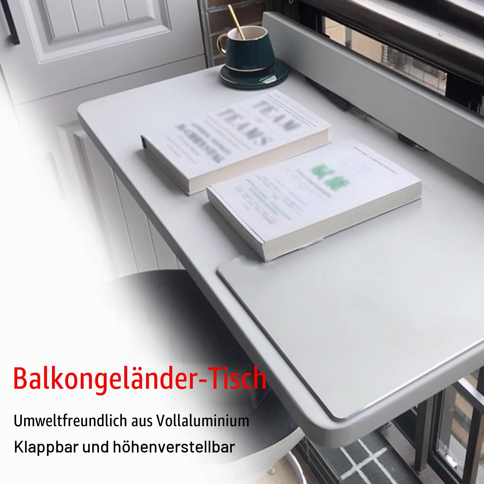 Klappbarer Balkon-Hängetisch, Verstellbarer Wand-Geländertisch Für Die Terrasse, Platzsparender Beistelltisch Für Den Außenbereich, Wetterbeständig Und Langlebig