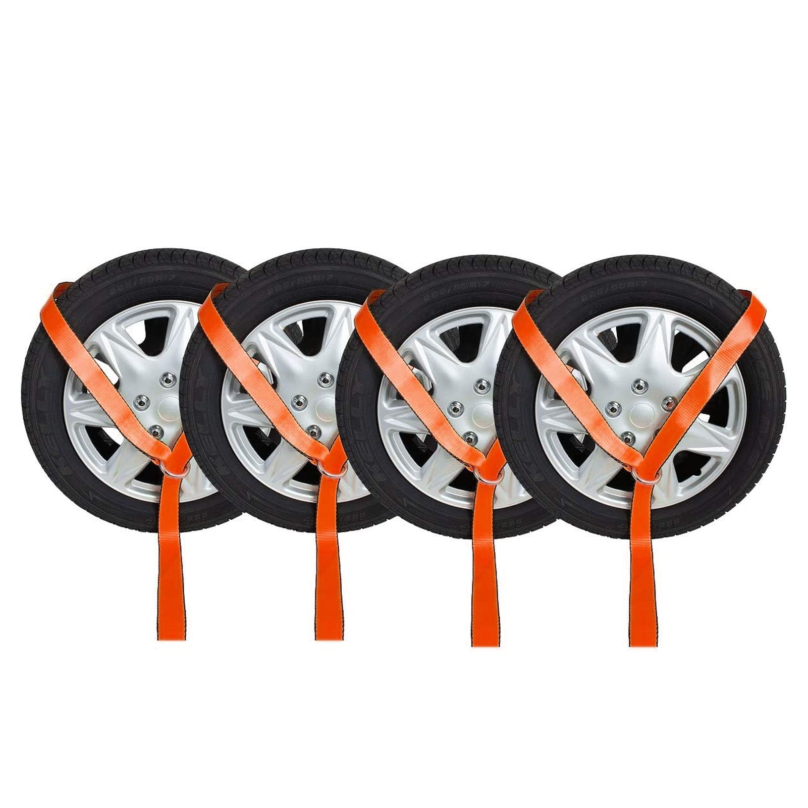 aqxreight Cinghie a Cricchetto per Carichi Pesanti per Veicoli Kit di Ancoraggio per Ruote da 4 Pezzi con Ganci a J Cinghia per Asse per Trasporto Cinghie di Ancoraggio con Resistenza Alla Rottura