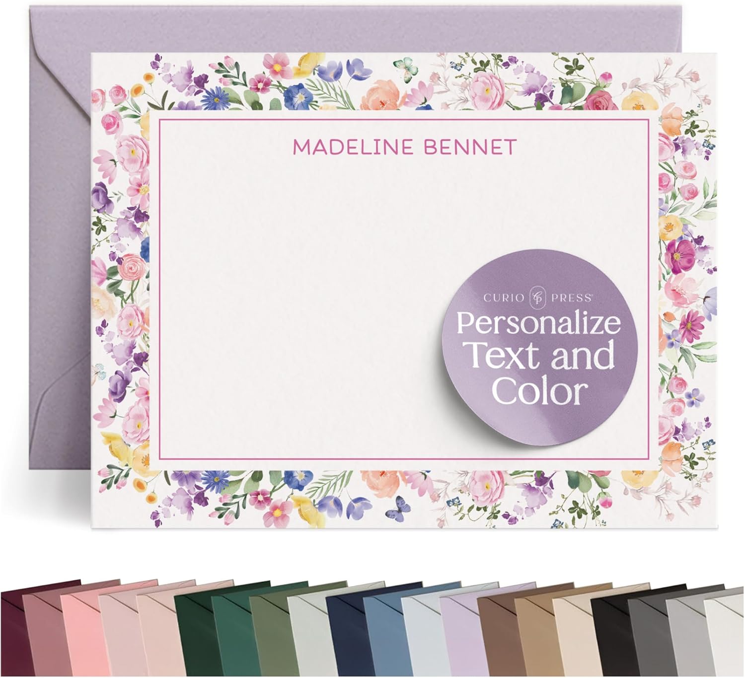 Personalized Stationery for Women Thank You Cards with Envelopes, Flat Custom Notecards Name, Watercolor Flower Personalized Note Cards For Women, Girls & Teens Custom Card - Meadow Flower Flat