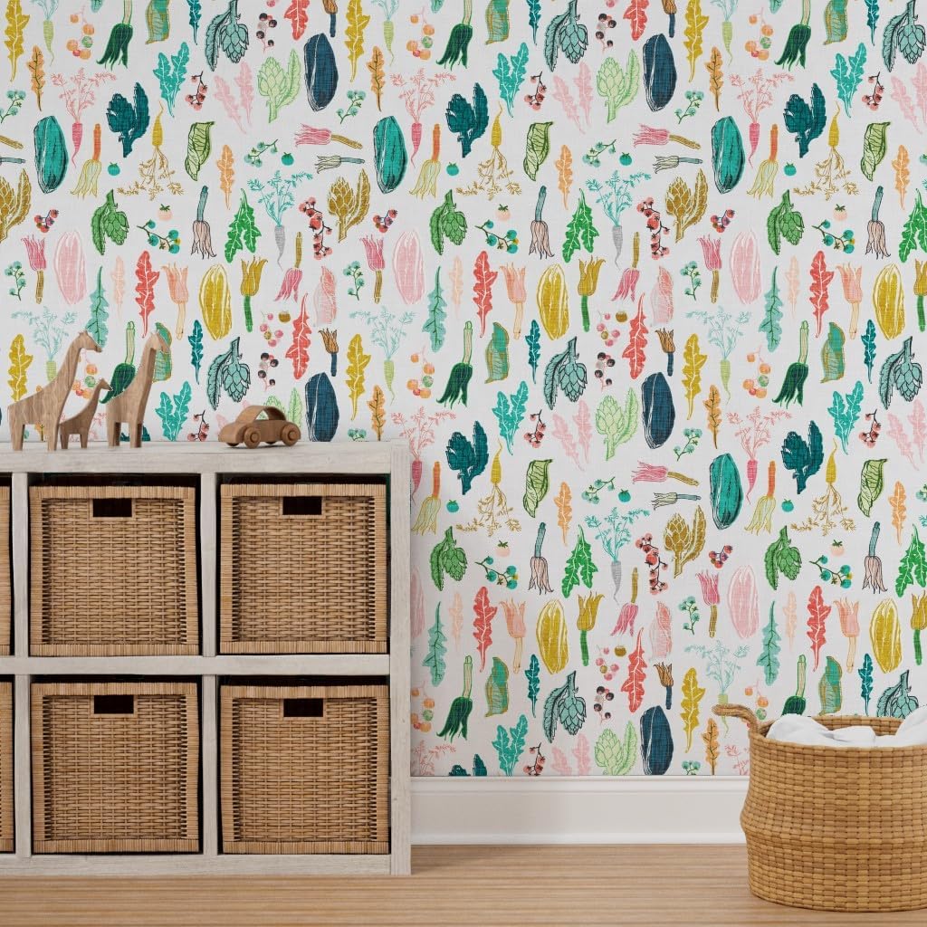 Peel & Stick Wallpaper 3ft x 2ft - Taupe Vegetables Spring Food Kitchen Carrot Cooking Veggies Summer Plants Garden Custom Removable Wallpaper by Spoonflower